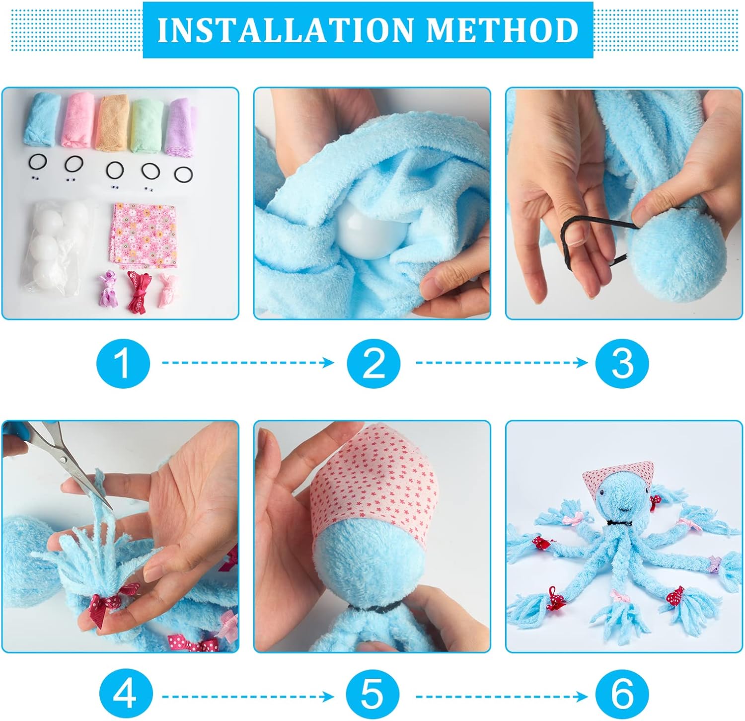 FREEBLOSS Juego de 5 toallas de pulpo para hacer muñecas, kit de manualidades de pulpo sin coser, kit creativo y divertido para manualidades sin
