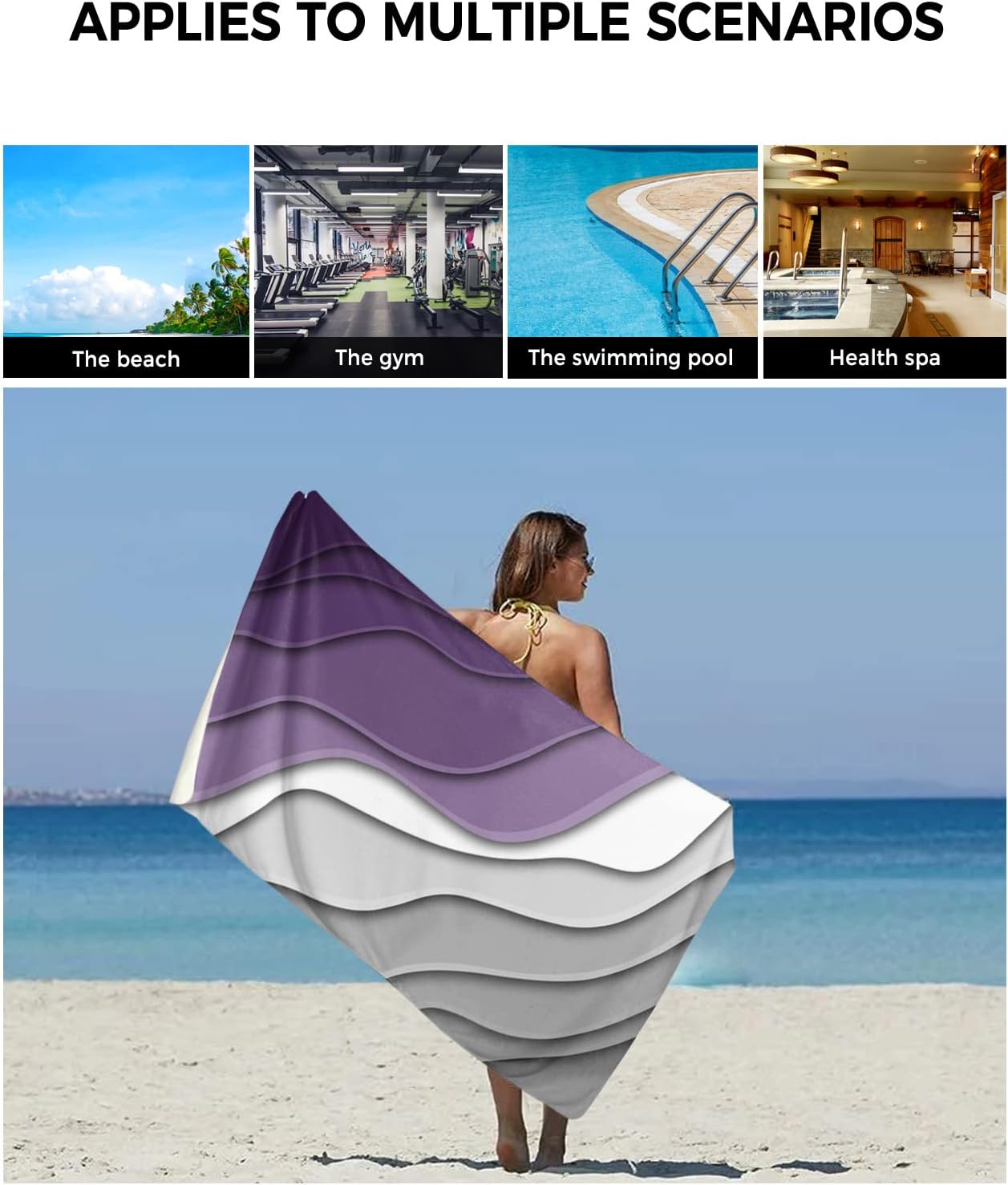Juego de toallas de baño de 3 piezas, color morado y gris, juego de toallas de baño suaves para baño, toallas de baño absorbentes (1 toalla de baño,