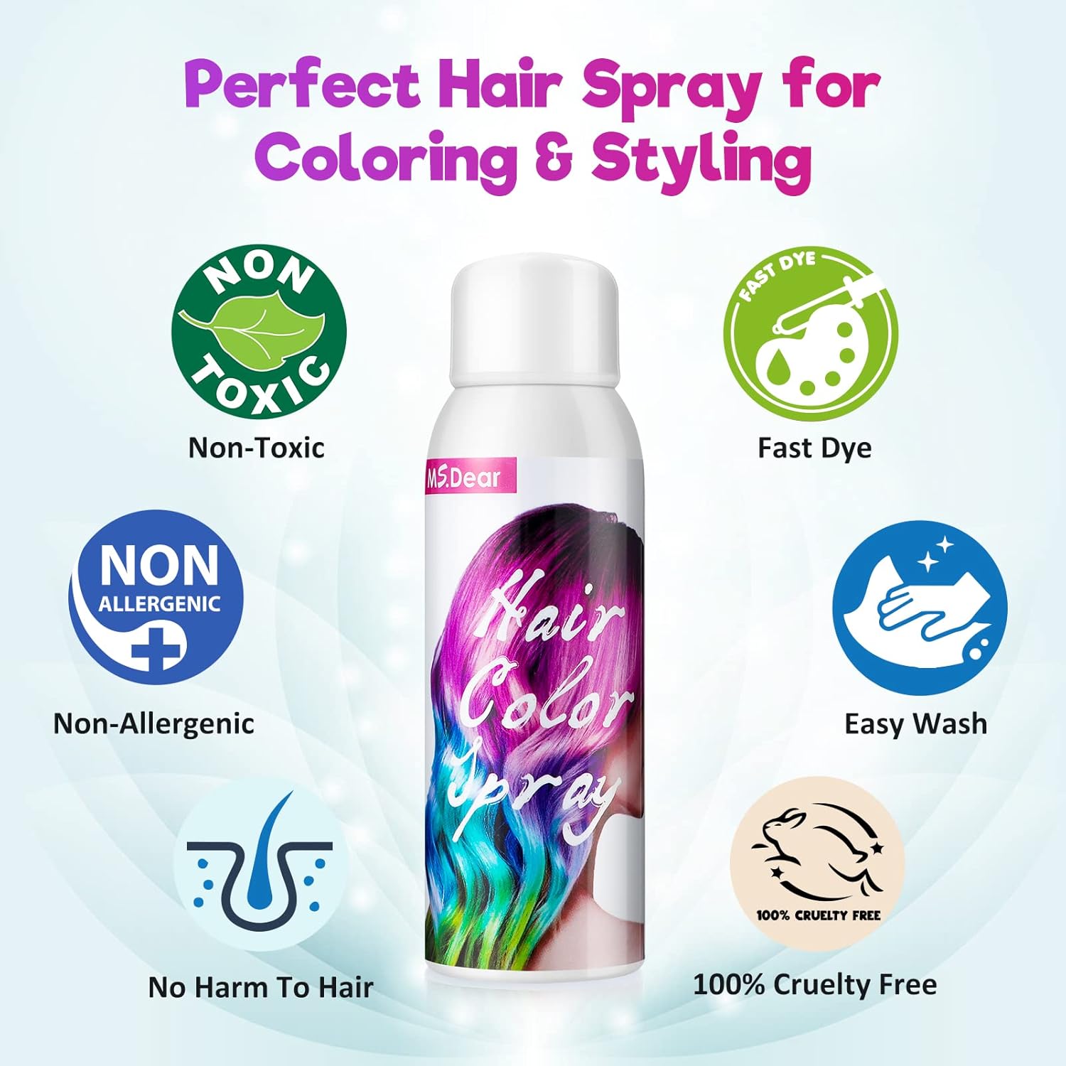 Un solo uso en aerosol para el cabello blanco, tinte temporal para cabello loco, fiesta de Navidad, lavado, tinte para el cabello, 1 día, lavable,