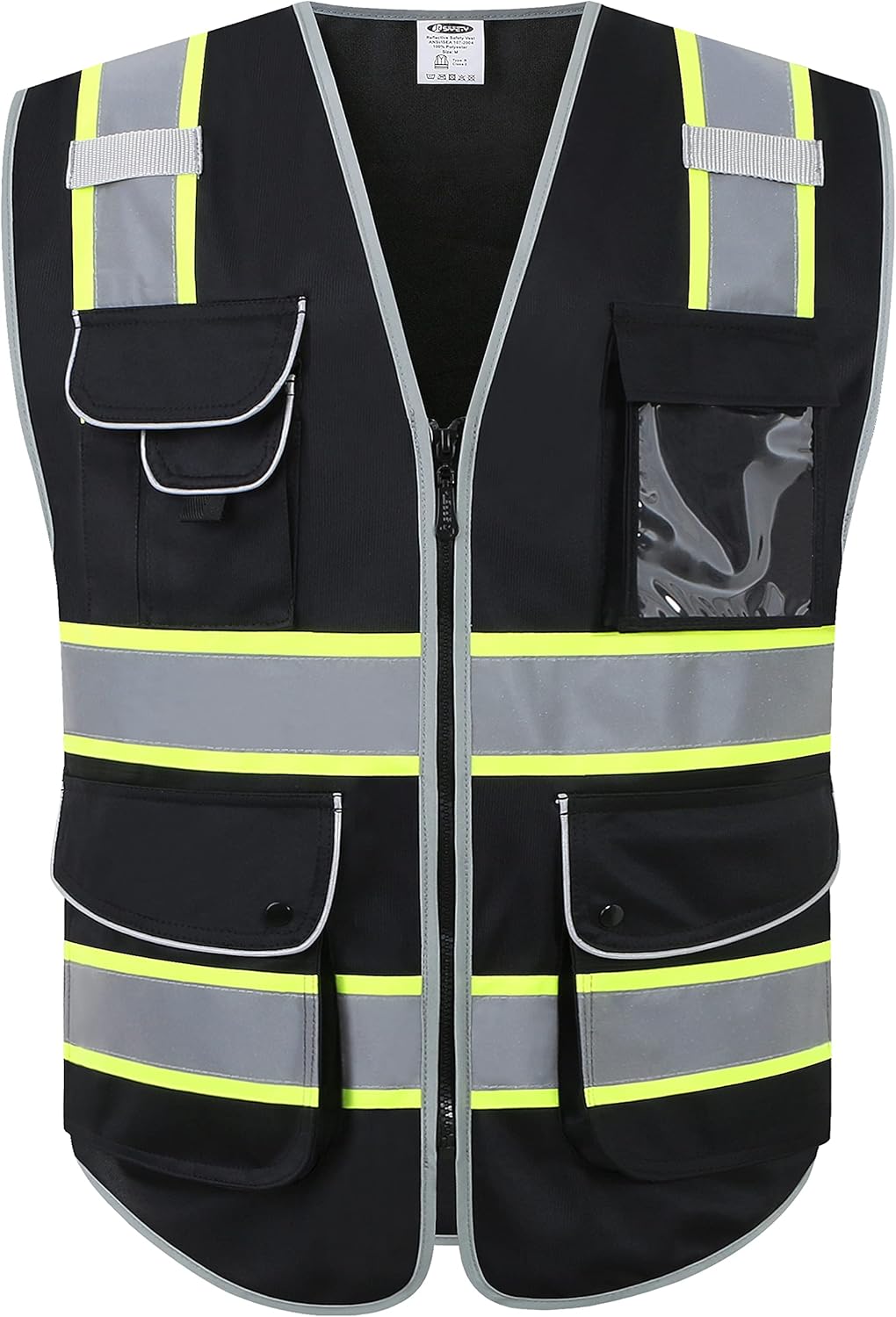 JKSafety – Chaleco de seguridad con cierre frontal 9 bolsillos clase 2 alta visibilidad con correas reflectantes, cumple con normas ANSIISEA…
