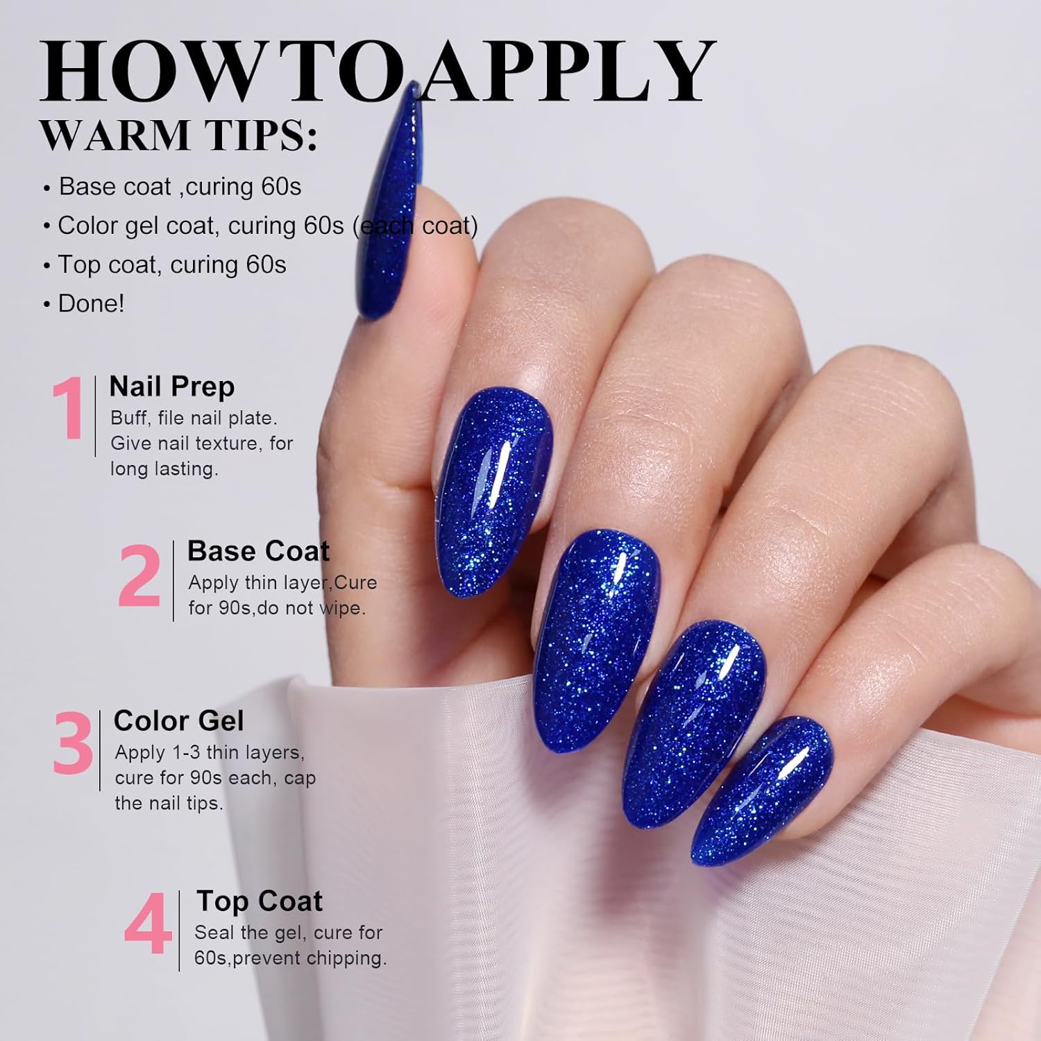 Imtiti Esmalte de uñas en gel con purpurina, 1 unidad de 0.5 onzas líquidas de esmalte de uñas de gel azul medio brillante, esmalte de uñas de color