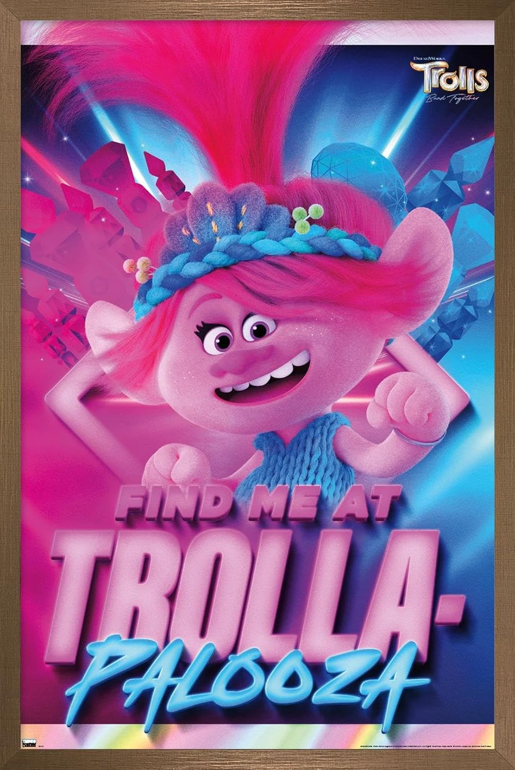 Trends International Trolls Band Together – Póster de pared de amapola, 14.72 x 22.37 pulgadas, versión enmarcada en bronce