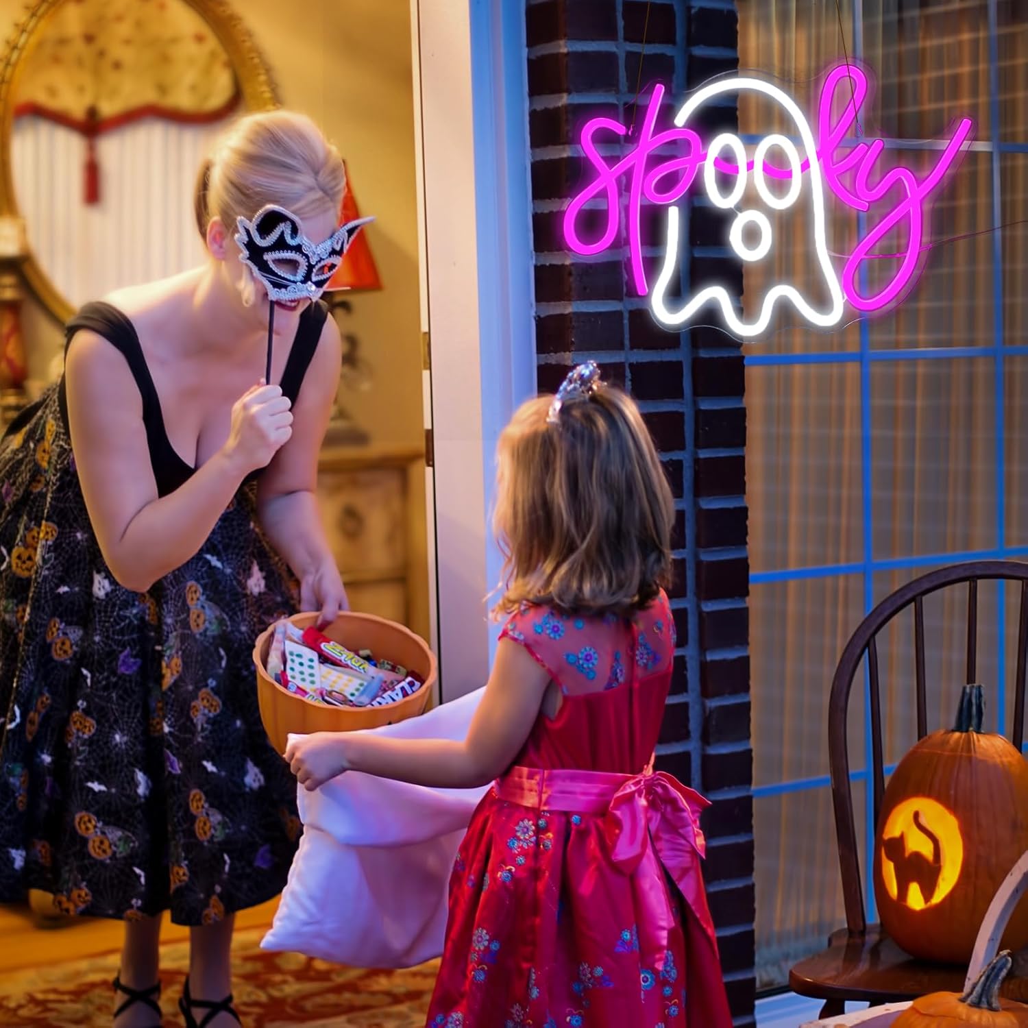 Señal de neón espeluznante Boo para Halloween, letrero de luz LED de fantasma, letrero de barra de neón para decoración de fiesta de Halloween,