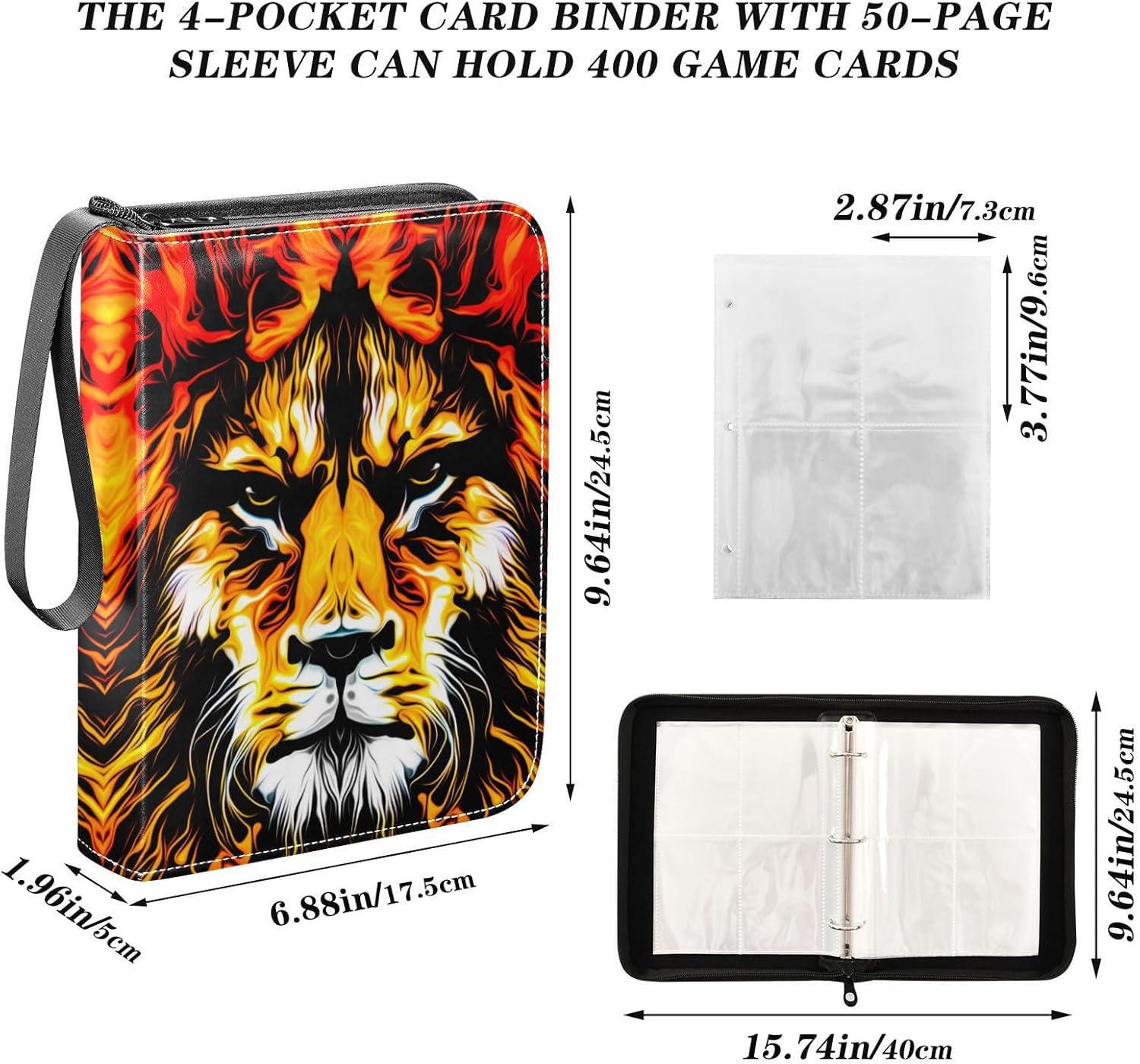 Carpeta de tarjetas con 4 bolsillos, soporte para 400 tarjetas con 50 fundas, carpeta de colección de tarjetas, soporte para libros para juegos de