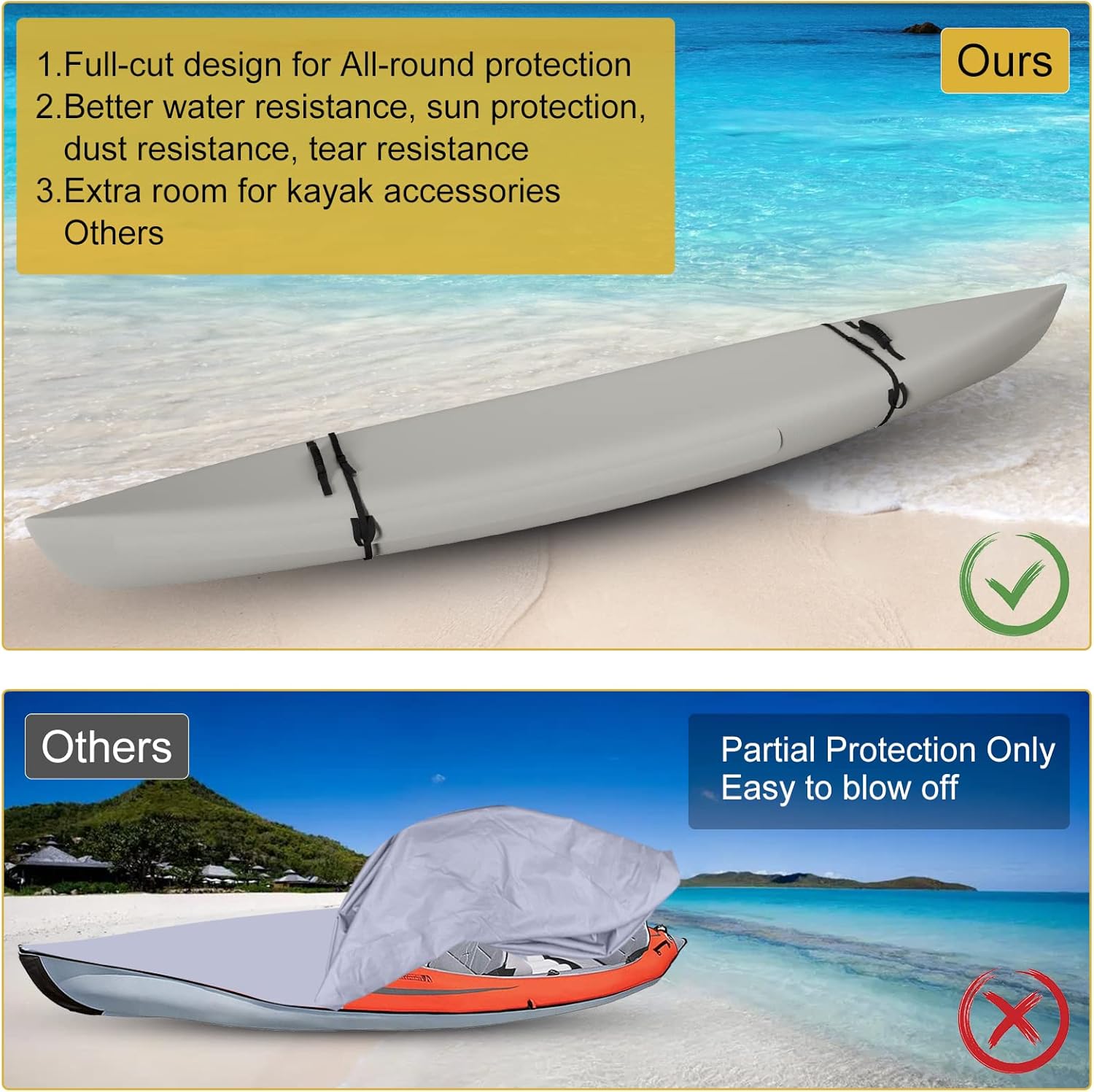 Funda para kayak 100% impermeable para almacenamiento al aire libre, solución teñida, a prueba de decoloración, protección para todo tipo de clima,