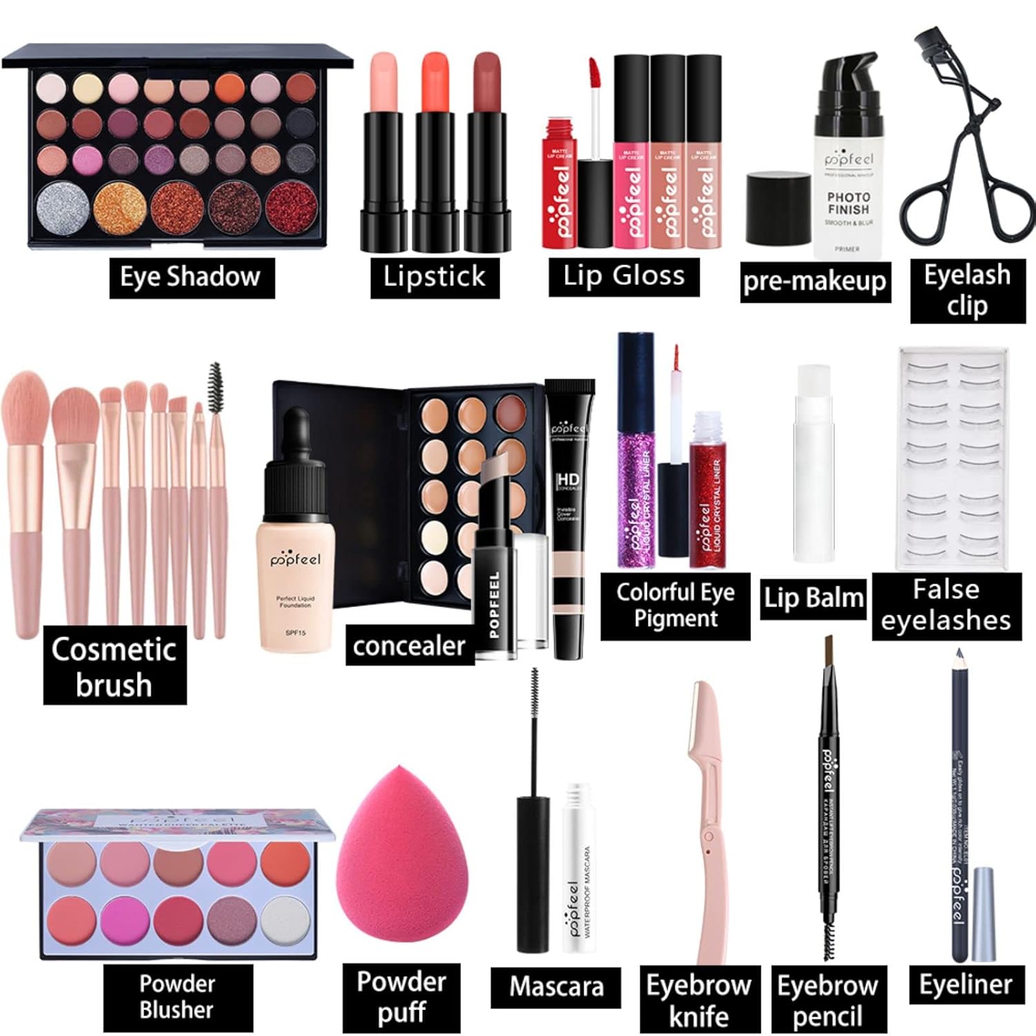 FantasyDay Kit de maquillaje, los juegos de maquillaje premium incluyen base, paleta de sombras de ojos, lápiz labial, juego de brochas de