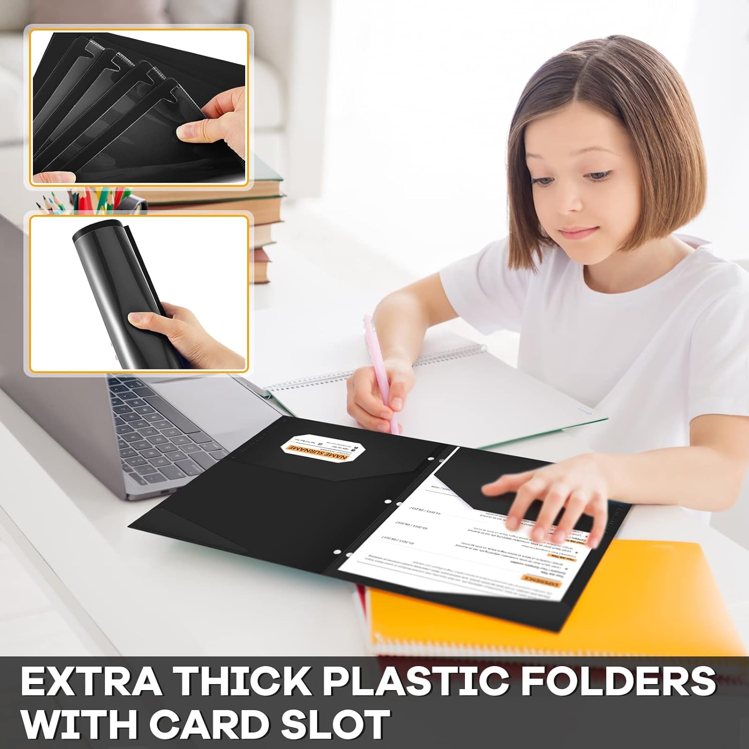 Henoyso Paquete de 36 carpetas de 2 bolsillos con bolsillo frontal transparente de 3 agujeros perforados de plástico resistente con bolsillos para