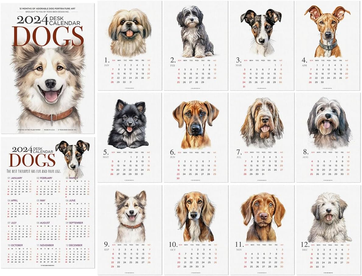 Calendario de escritorio 2024  Fabricado en Estados Unidos, diseñado por artistas locales  con soporte de caballete de madera calendario mensual