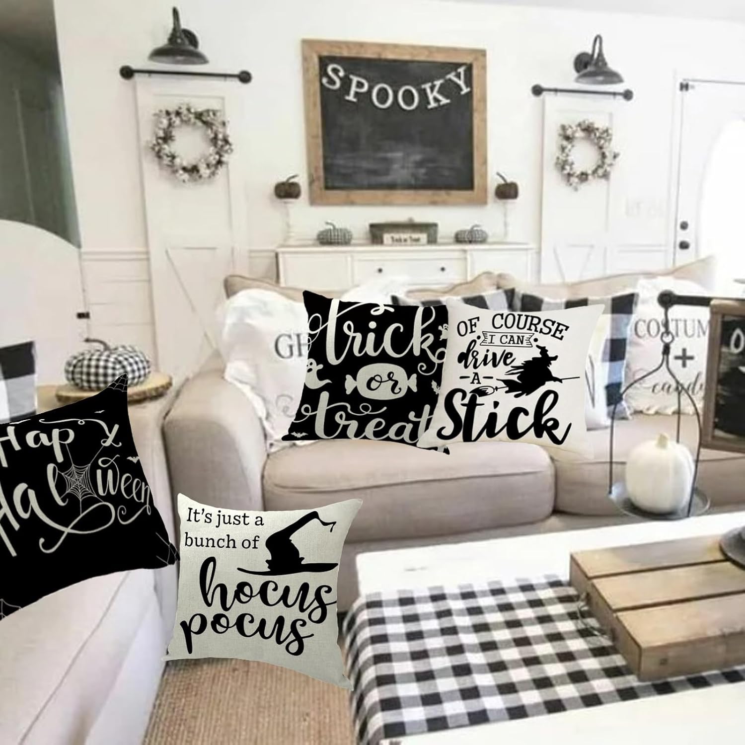 Juego de 4 fundas de almohada de 18 x 18 pulgadas para decoración de Halloween
