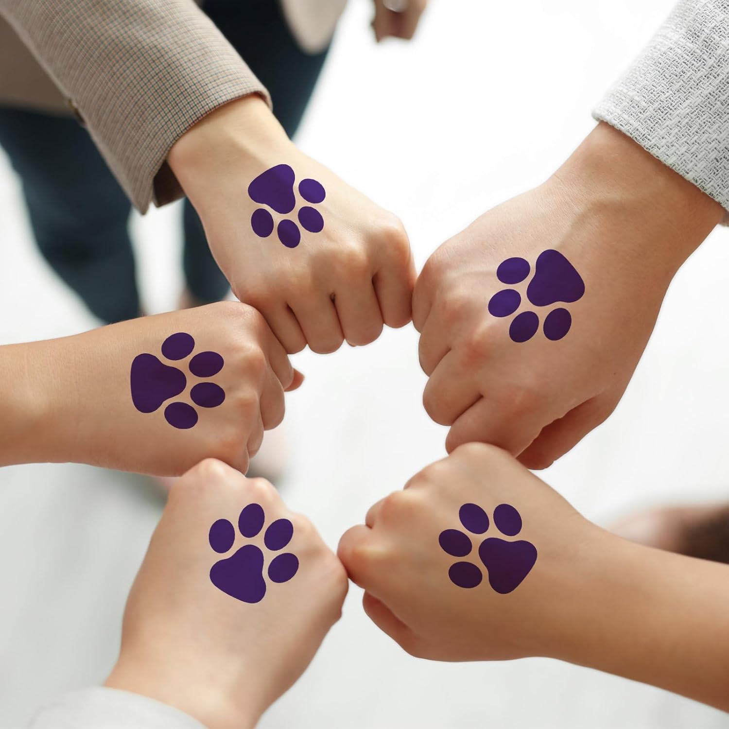 20 hojas de 300 piezas de huellas de patas, tatuajes temporales de patas moradas, tatuajes temporales de patas de perro, calcomanías extraíbles para