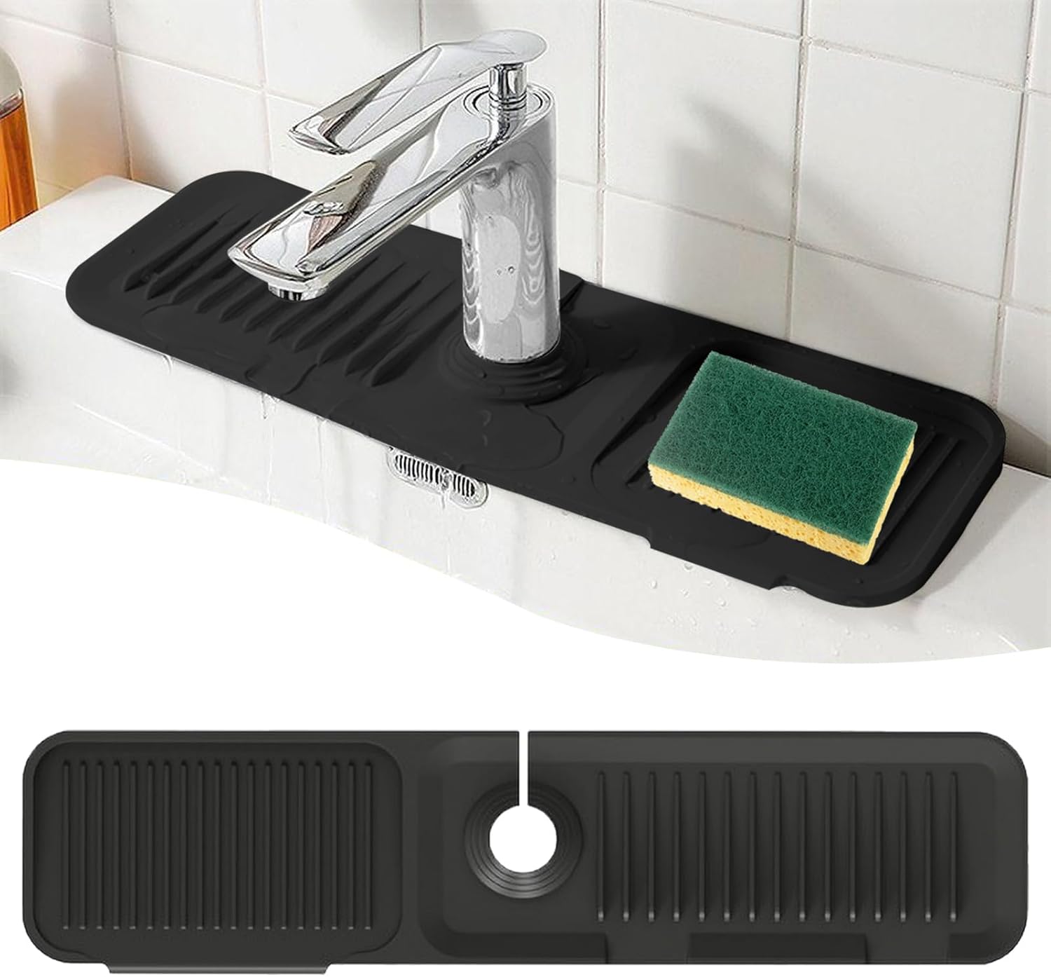 Protector contra salpicaduras de grifo de 24 pulgadas, alfombrilla de silicona para atrapar agua, tapete para fregadero de grifo para cocina, baño,