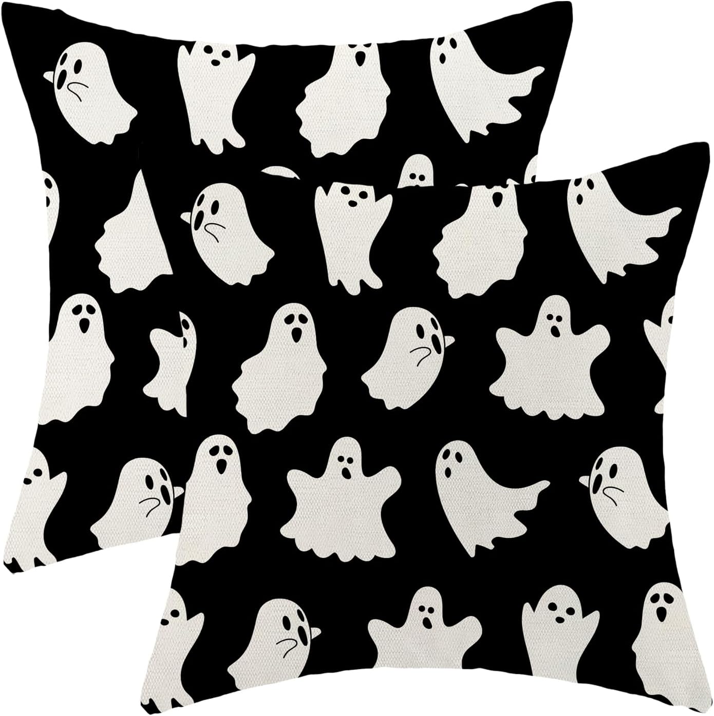 Juego de 2 fundas de almohada de Halloween de 20 x 20 pulgadas, lindo fantasma, para exteriores, de lino, granja, vintage, decoración de Halloween,