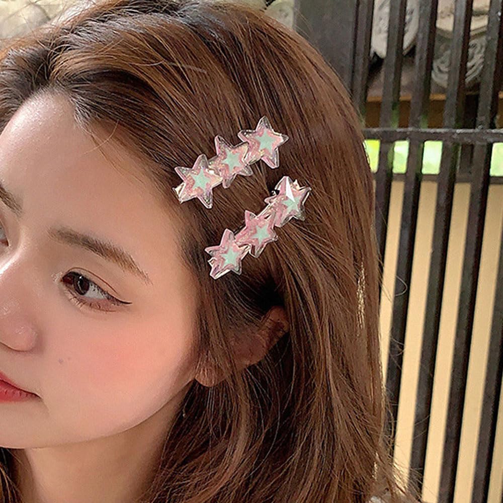 Pinzas para el cabello Y2k con purpurina y estrellas coloridas, pinzas para el cabello para mujeres, pinzas para el pelo con pico de pato, pinzas