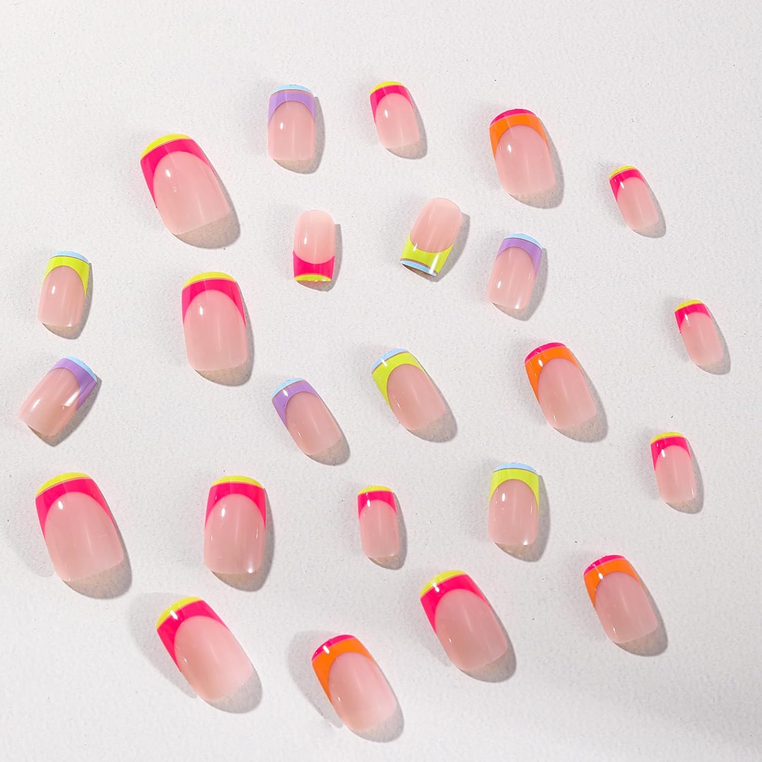 Uñas postizas francesas a presión, uñas cortas a presión, uñas acrílicas a presión, uñas postizas con diseños, uñas adhesivas, 24 unidades