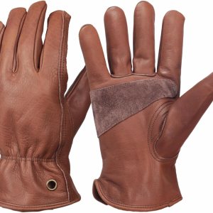 NBLEAGLO Guantes de trabajo de cuero de vaca marrón retro para construcción, patio, jardinería con palma reforzada para hombres y mujeres NBLEAGLO Guantes de trabajo de cuero de vaca marrón retro para construcción, patio, jardinería con palma reforzada para hombres y mujeres