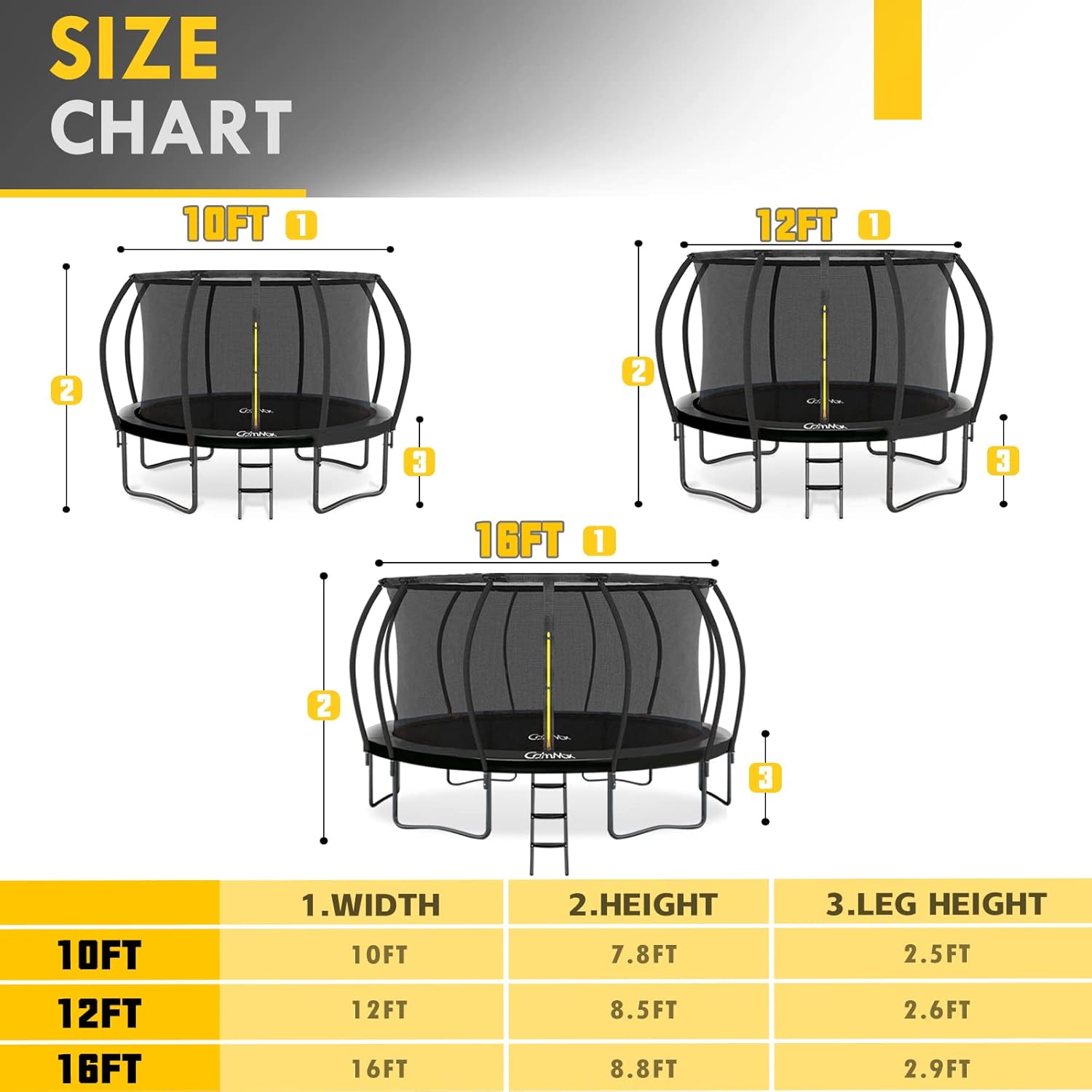 CalmMax Trampolín de 10 pies, 12 pies, 14 pies, 15 pies, 16 pies, con cerramiento, trampolines recreativos con escalera, aprobación ASTM, trampolín