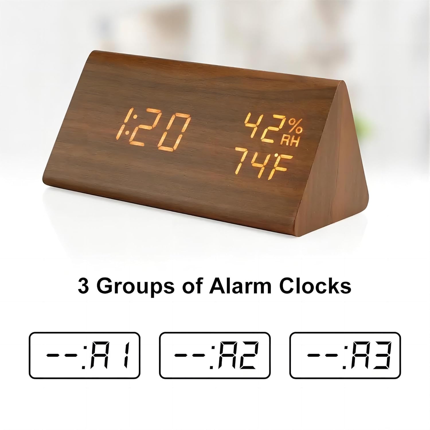 Lancoon Reloj despertador digital de madera, fecha de hora, 1224 horas, temperatura y humedad, activación de sonido, brillo de 3 niveles, funciona