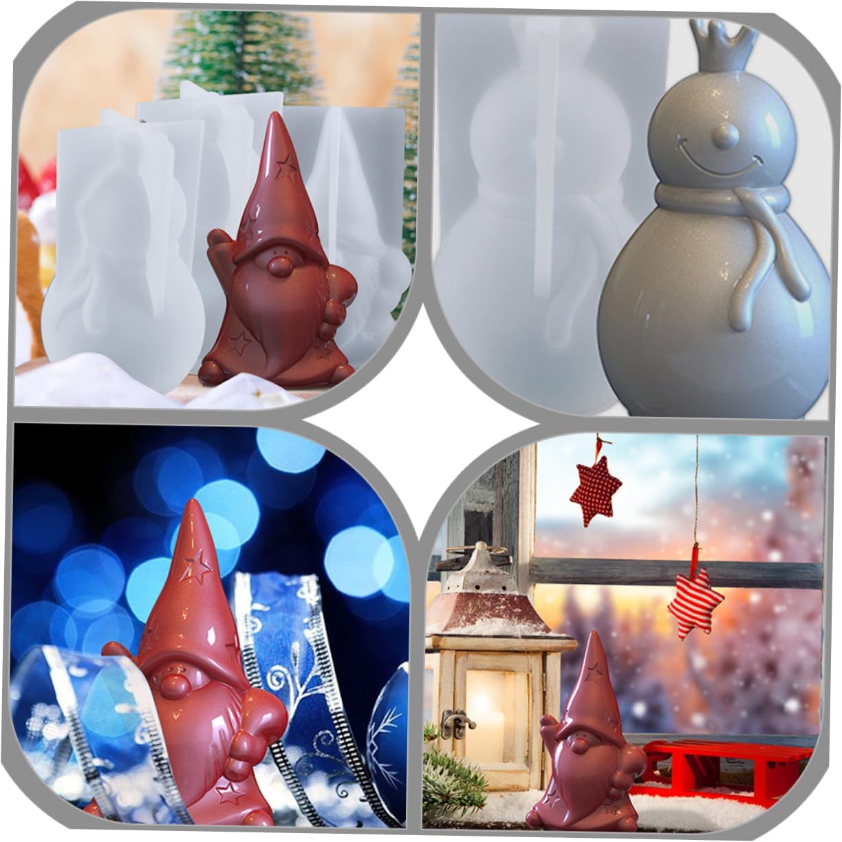 TEHAUX 6 Pcs Christmas Stencils Christmas Craft Santa Candle Christmas Cake Silicone Resin Casting Santa Soap Christmas Decor Tabletop Ornament Mold