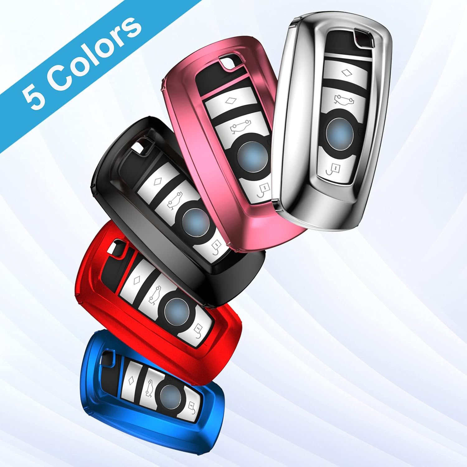 AIHOK Funda para llavero BMW de protección completa con llavero para BMW 1 3 4 5 7 X3 X4 M5 M6 GT3 GT5 Control remoto inteligente, azul