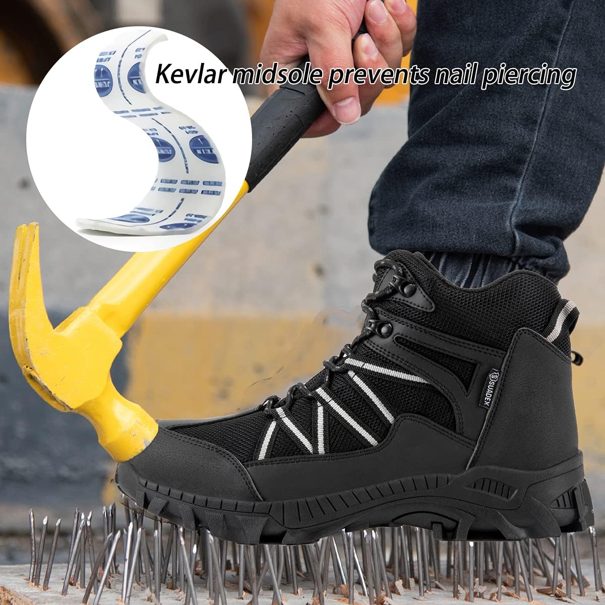 SUADEX Botas con punta de acero para hombres, botas de seguridad para hombres, botas de trabajo con punta de compuesto para hombres, botas de