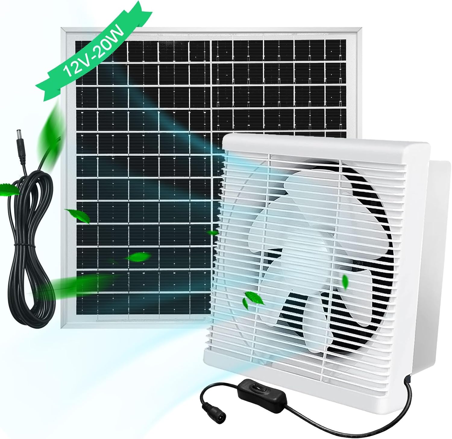 HNRLOY Extractor de energía solar, panel solar de 20 W con ventilador de escape solar de alta velocidad de 8 pulgadas para invernadero, gallinero,