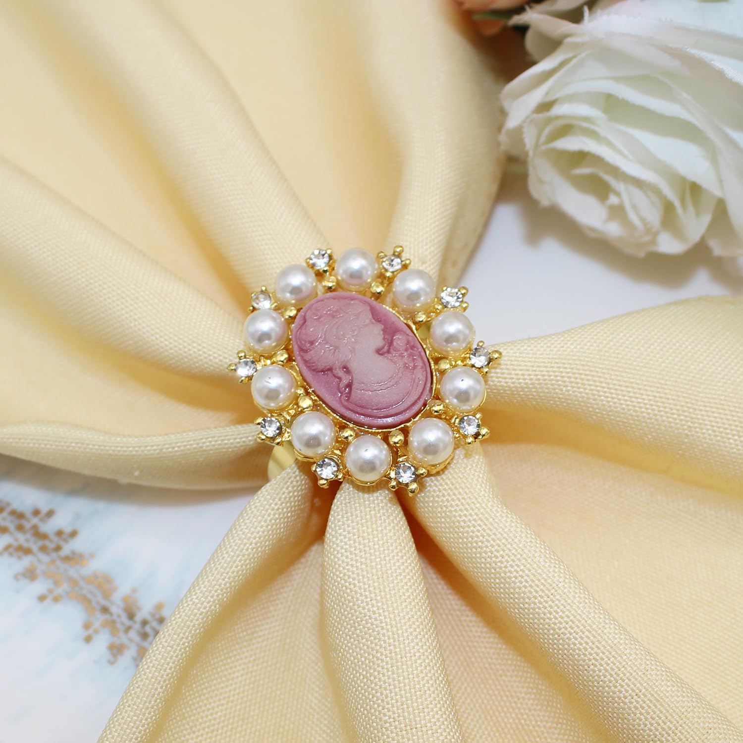 8 servilleteros vintage elegantes victorianos para dama de belleza, camafeo, resina rosa, princesa, reina, cabeza de belleza, hebilla para boda,