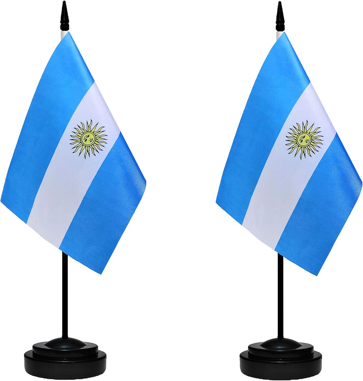 Juego de banderas argentinas de escritorio con poste negro de 13 pulgadas, base negra y parte superior de lanza, bandera de escritorio argentina de