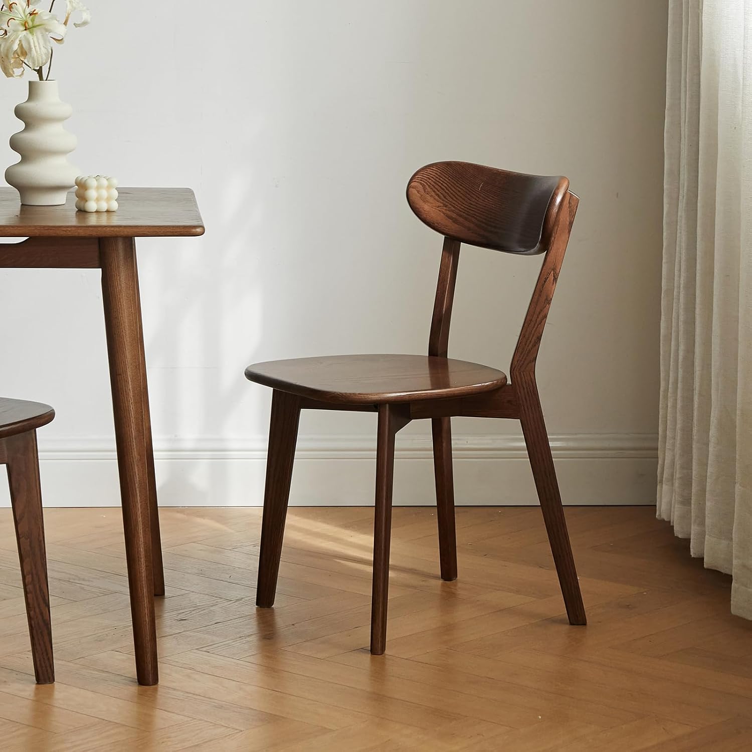 Sillas de comedor, silla de comedor 100% de madera de roble maciza con diseño moderno de mediados de siglo, sillas de respaldo, sillas de cocina,