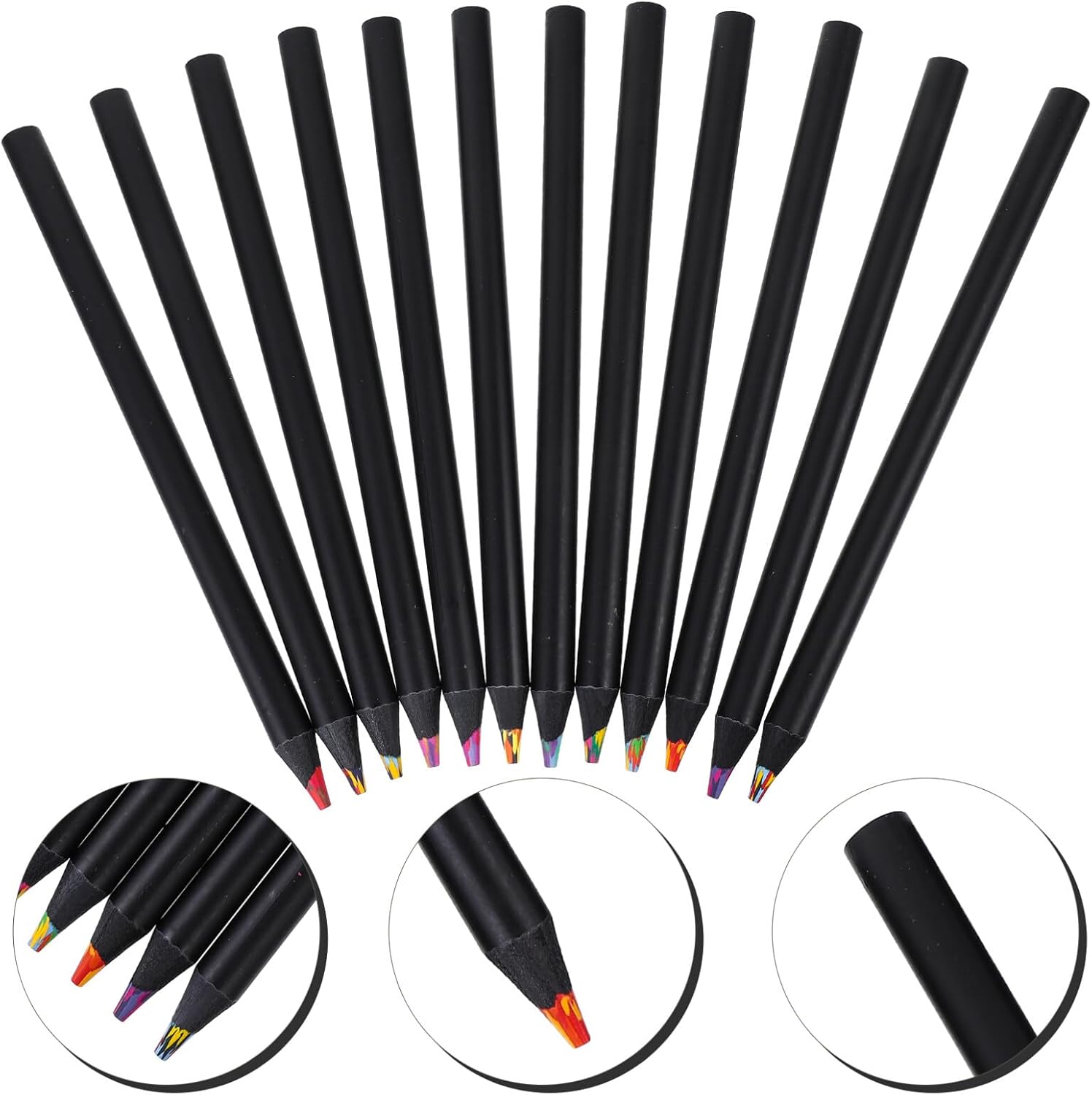 NUOBESTY Lápices de color, 12 unidades, color negro, arco iris, de madera, 12 colores, para dibujar, colorear, bocetos, sombreado, colorear, juego