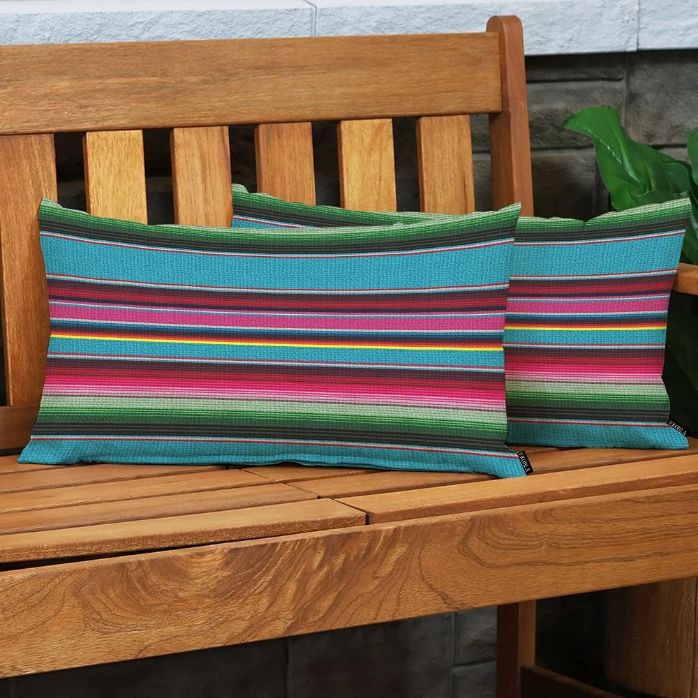 EKOBLA Fundas de almohada rectangulares rectangulares de rayas mexicanas, diseño étnico del Cinco de Mayo, color arcoíris, a rayas, algodón, lino,