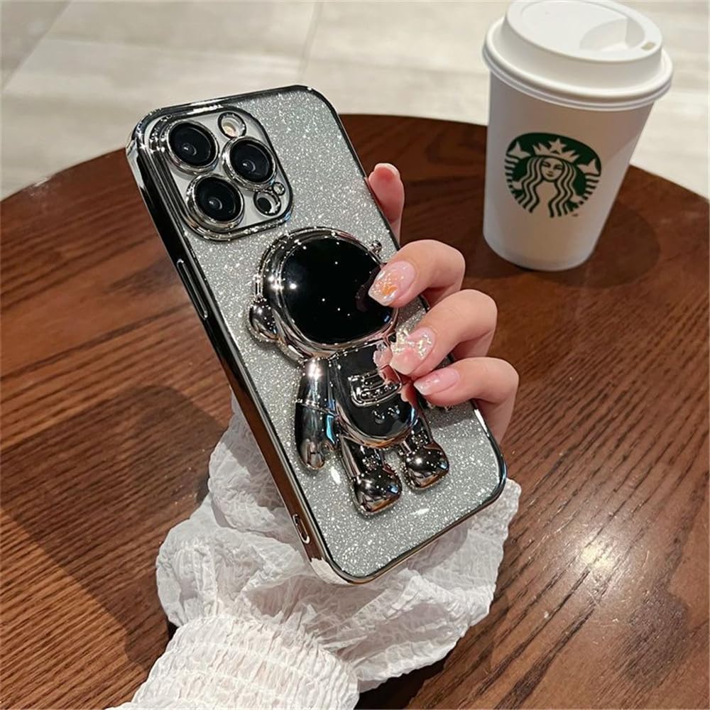 Spevert Funda para iPhone 15 Pro Max con purpurina de lujo con bonito soporte de astronautas protección militar contra caídas protección completa de