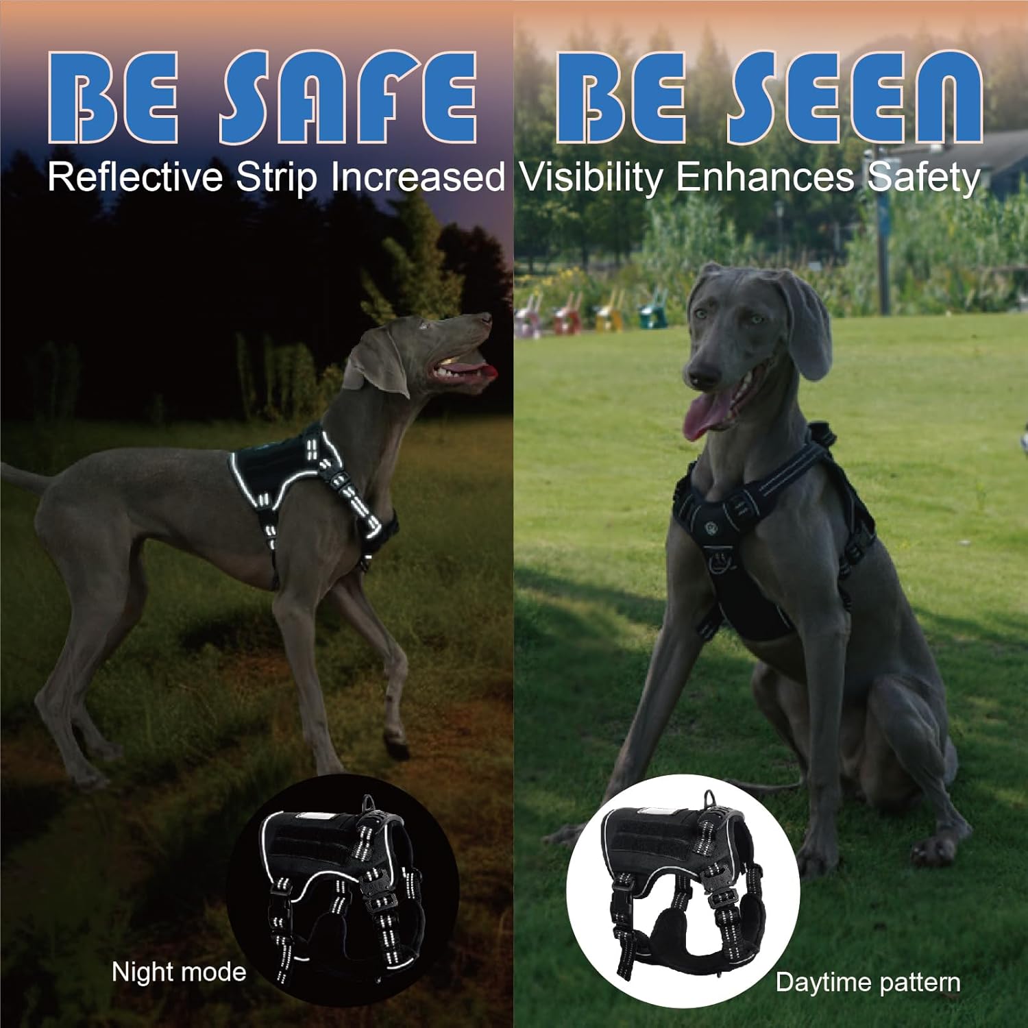 Arnés para perros grandes, antitirones, con soporte AirTag, arnés ajustable para perro de servicio, arnés con asa, suave acolchado y reflectante,