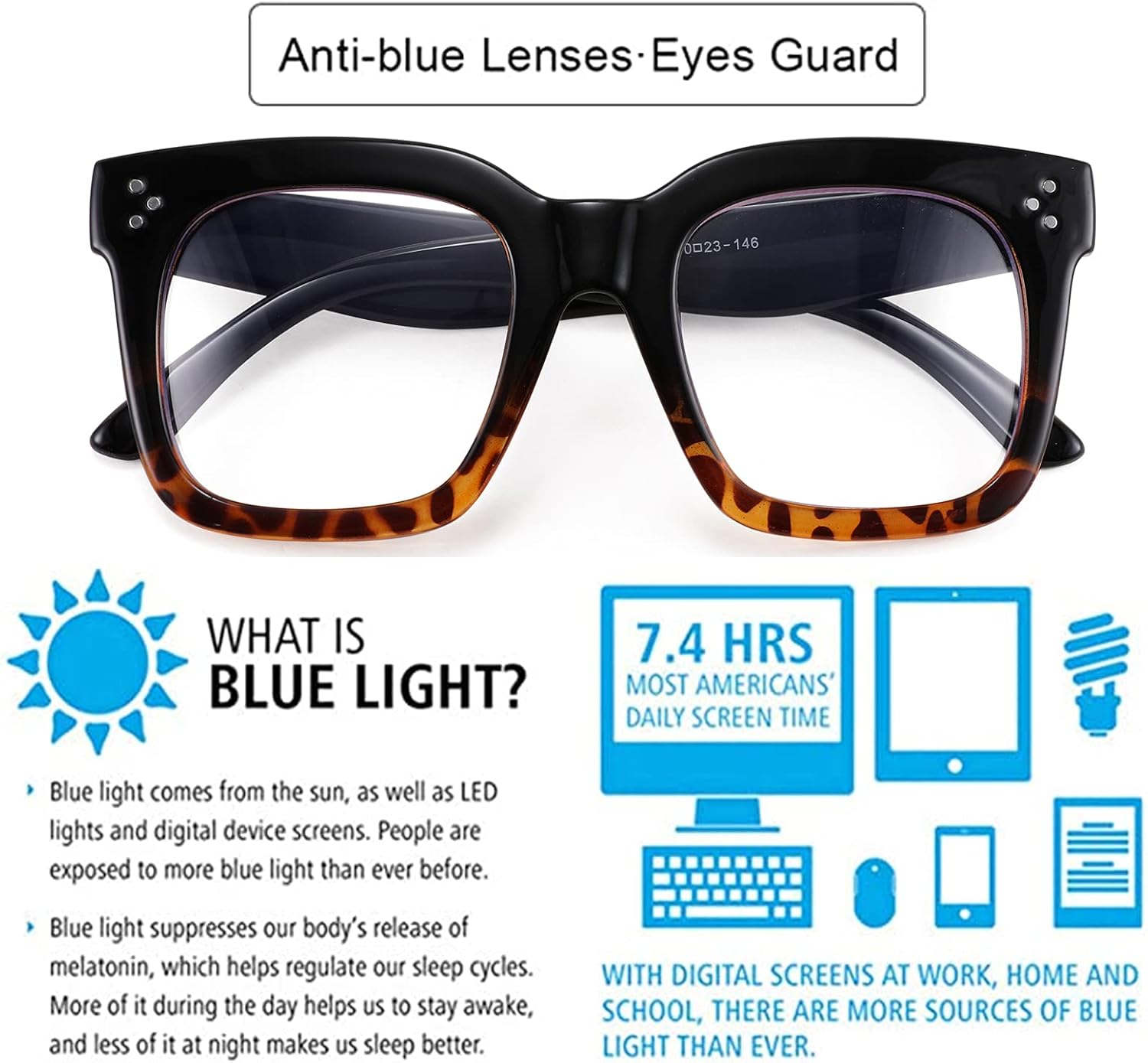 FEISEDY Gafas de lectura con bloqueo de luz azul para lectores de gran tamaño, marco cuadrado de lujo B2695FR