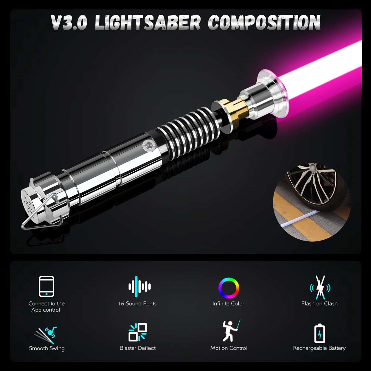 ELESKOCO Sable de luz de duelo suave con aplicación, control de movimiento RGB infinito 16 colores cambiables Luke Light Sable  Sable de luz de