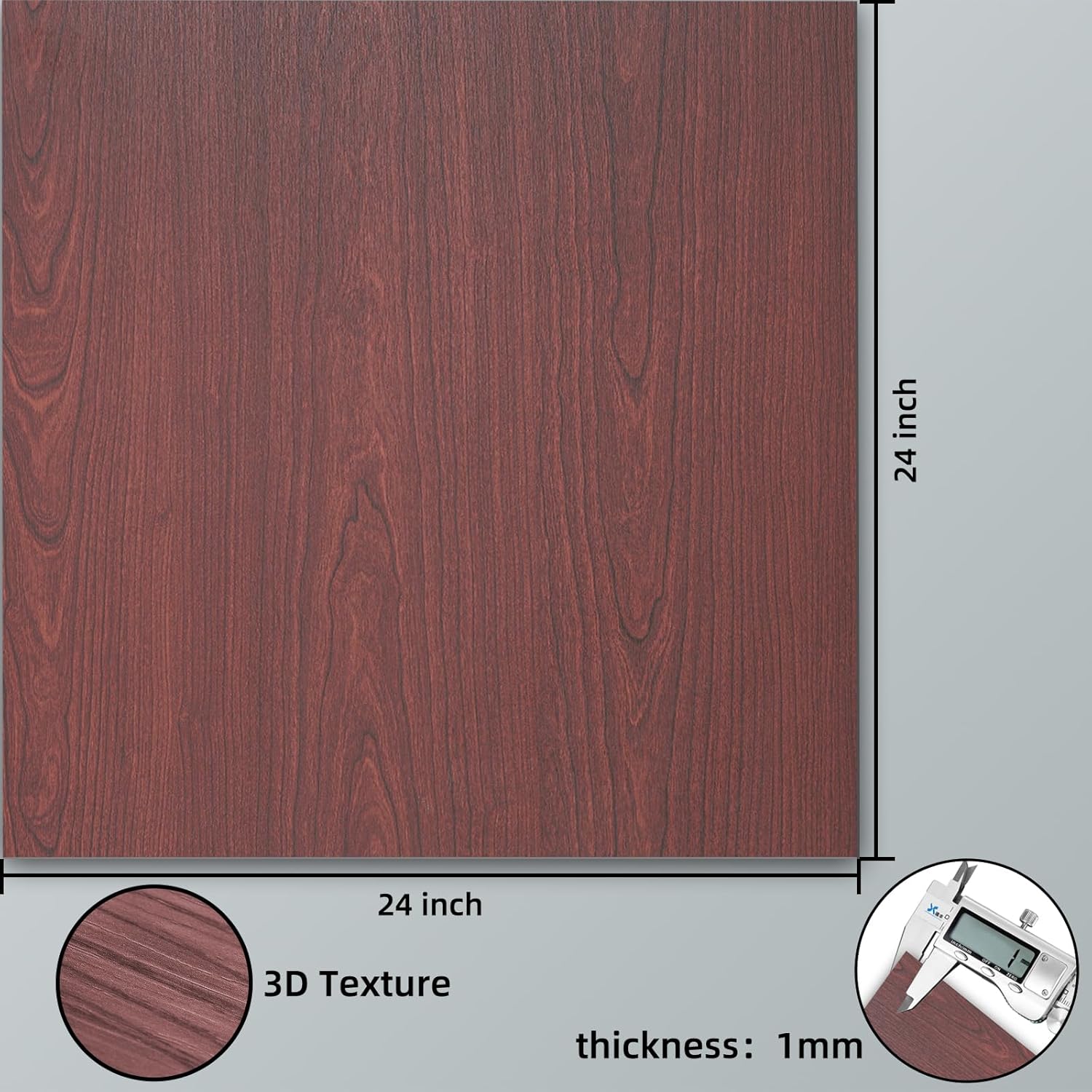 Chapa de madera de cerezo, laminado de textura 3D de 24 x 24 pulgadas, no pegado, flexible, duradero, paneles de chapa de madera de PVC para