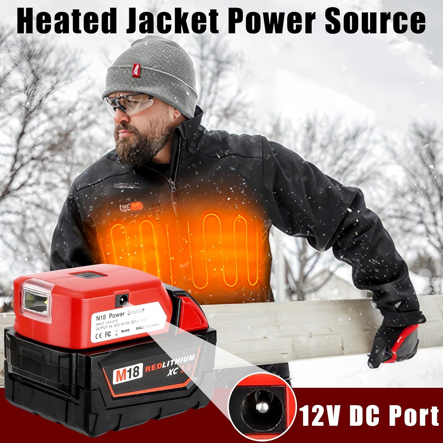 Cargador USB de 18 V para batería de iones de litio Milwaukee M18, adaptador de batería con luz de trabajo LED de 140 lúmenes, cargador USB dual y