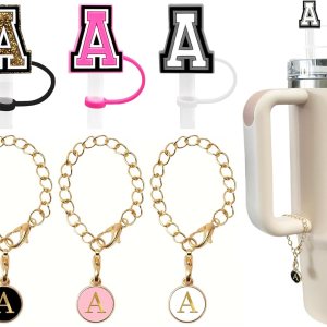(3 +3) 3 fundas de popote de Nuozme de 0.394 pulgadas para vaso Stanley, reutilizable, tapa de popote con 3 dijes de letras iniciales, accesorios (3 +3) 3 fundas de popote de Nuozme de 0.394 pulgadas para vaso Stanley, reutilizable, tapa de popote con 3 dijes de letras iniciales, accesorios