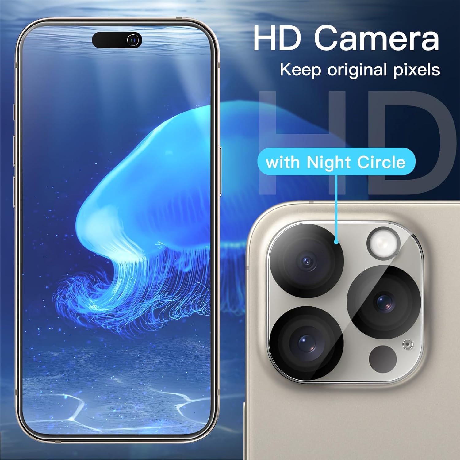 JETech Protector de pantalla de privacidad para iPhone 15 Pro Max de 6.7 pulgadas con protector de lente de cámara, película de vidrio templado