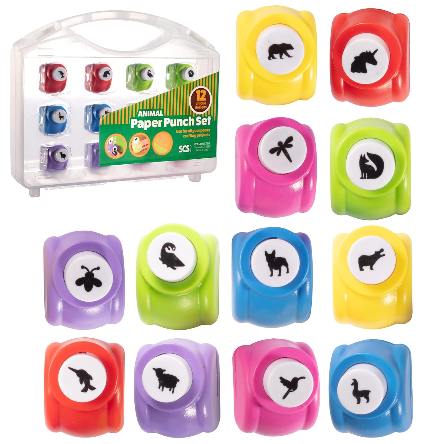 Punchers de papel para álbumes de recortes, 12 perforadores únicos de agujeros de animales, kit de suministros para álbumes de recortes y