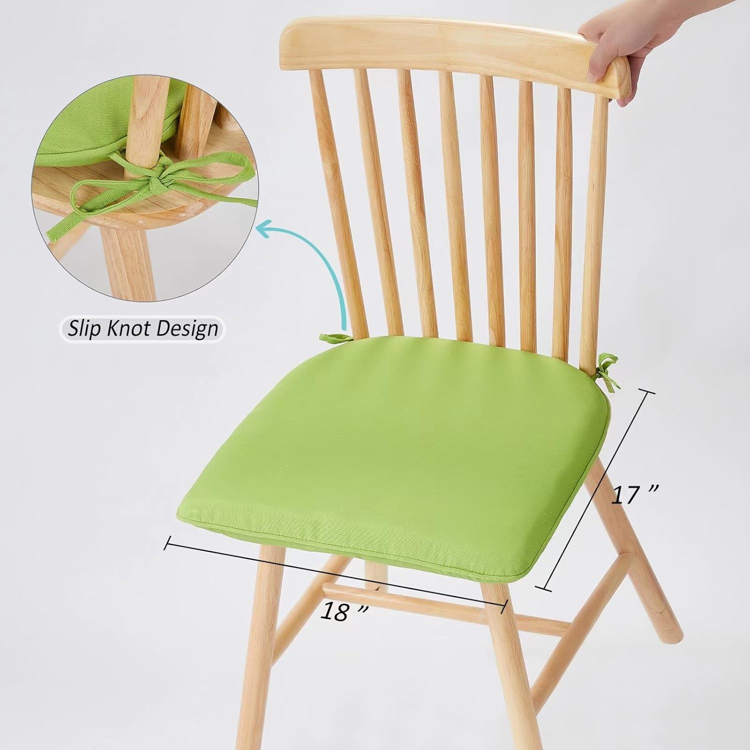 Juego de 4 cojines para sillas de exterior, cojines de patio de 16 x 17 pulgadas de ancho con lazos, almohadillas para sillas de exterior para