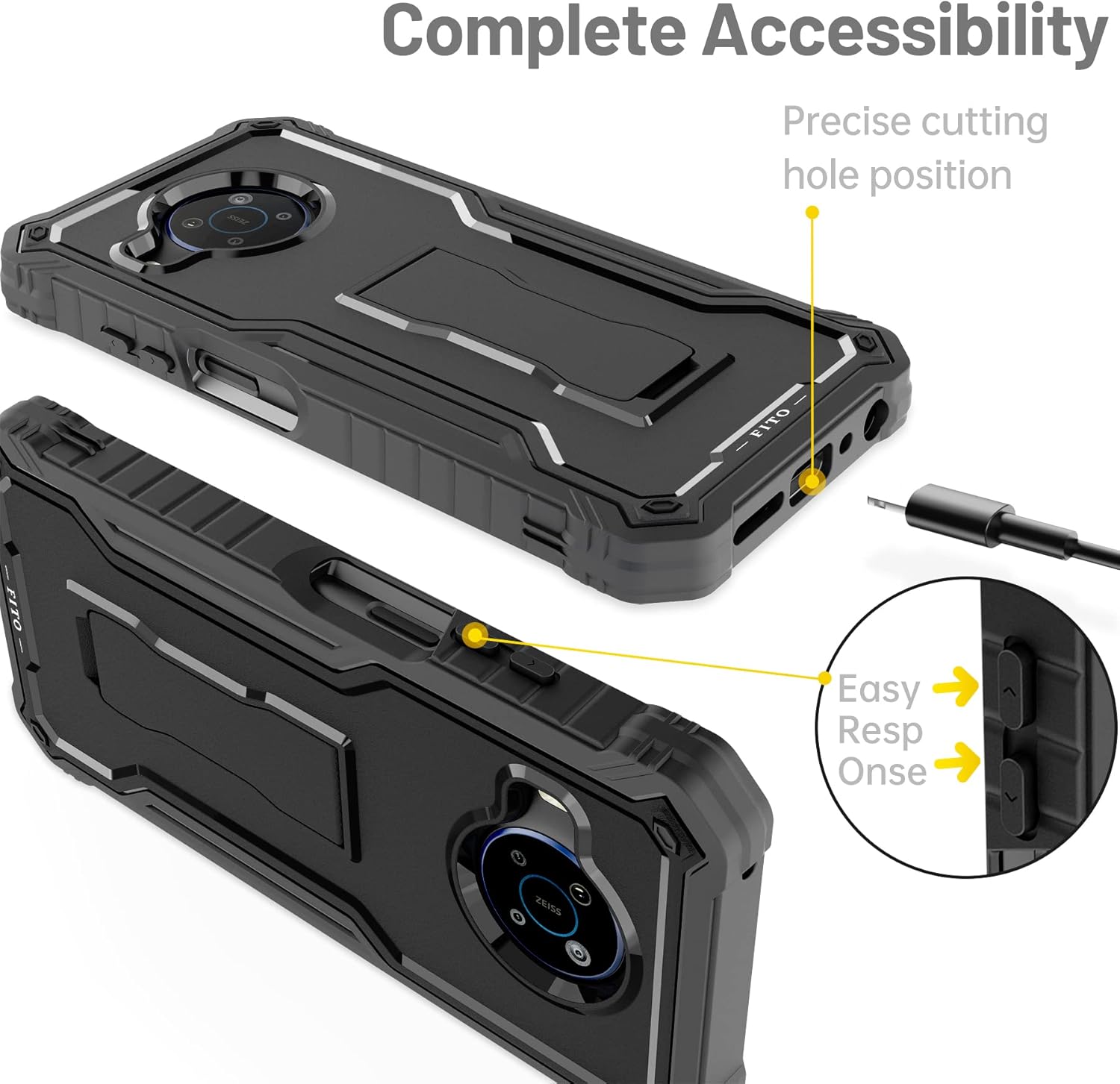 FITO Funda para Nokia X100, doble capa a prueba de golpes resistente para teléfono Nokia X100 con protector de pantalla, soporte incorporado (negro)