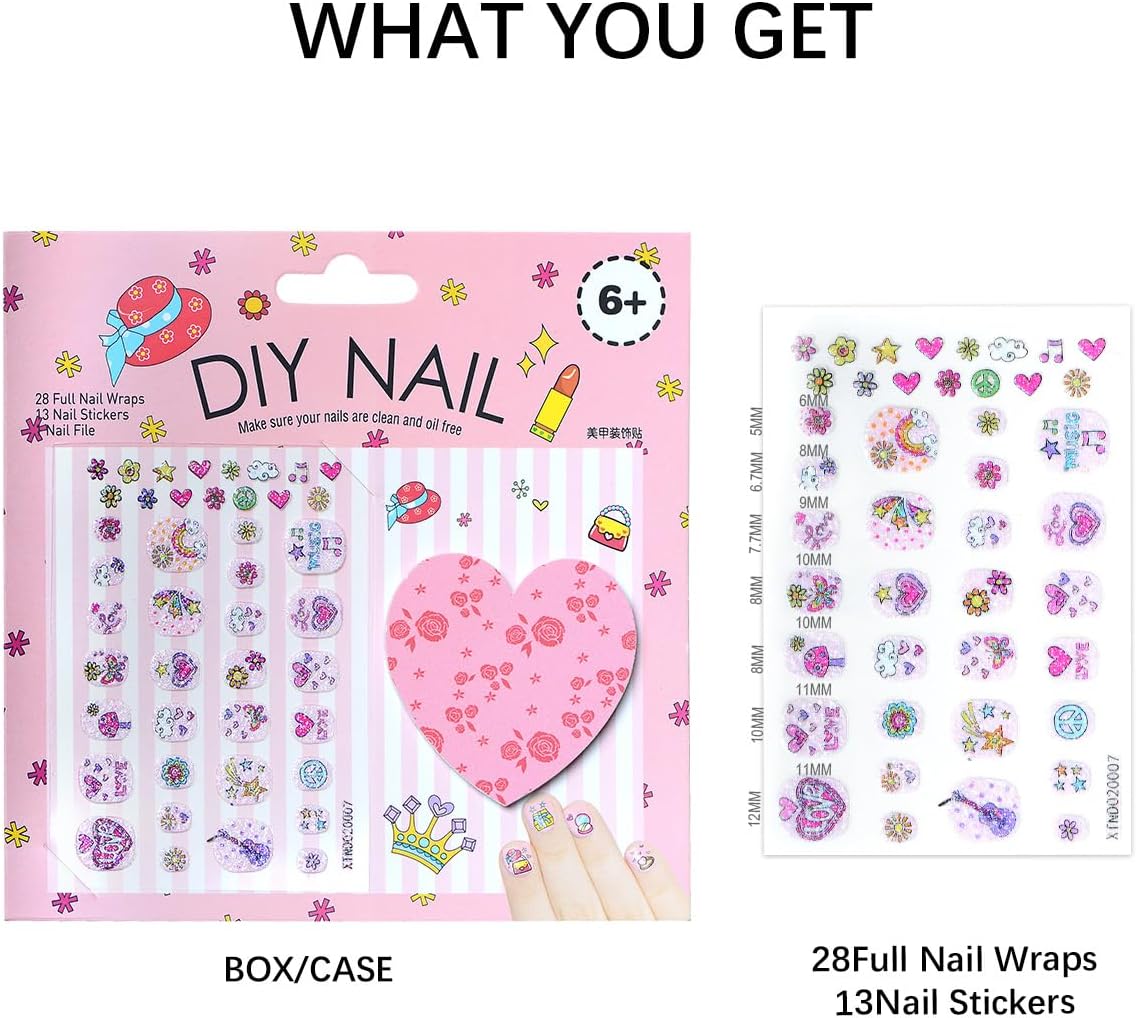 Envolturas de uñas para niños, calcomanías autoadhesivas para uñas seguras y saludables, tiras de uñas de larga duración para niñas y niños,