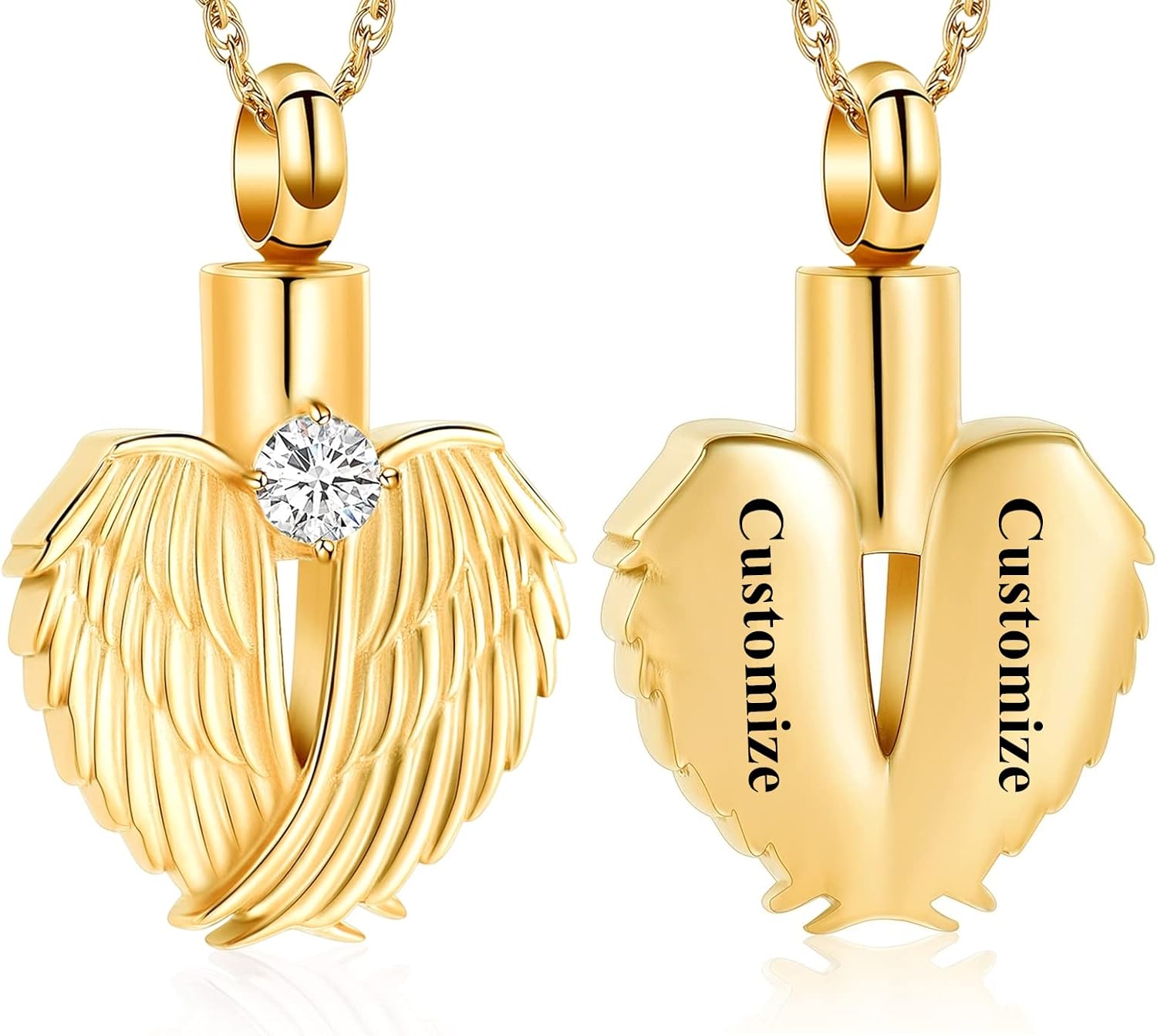 shajwo Collar de urna de corazón para cenizas para mujer, colgante conmemorativo de ala de ángel, recuerdo de piedra natal