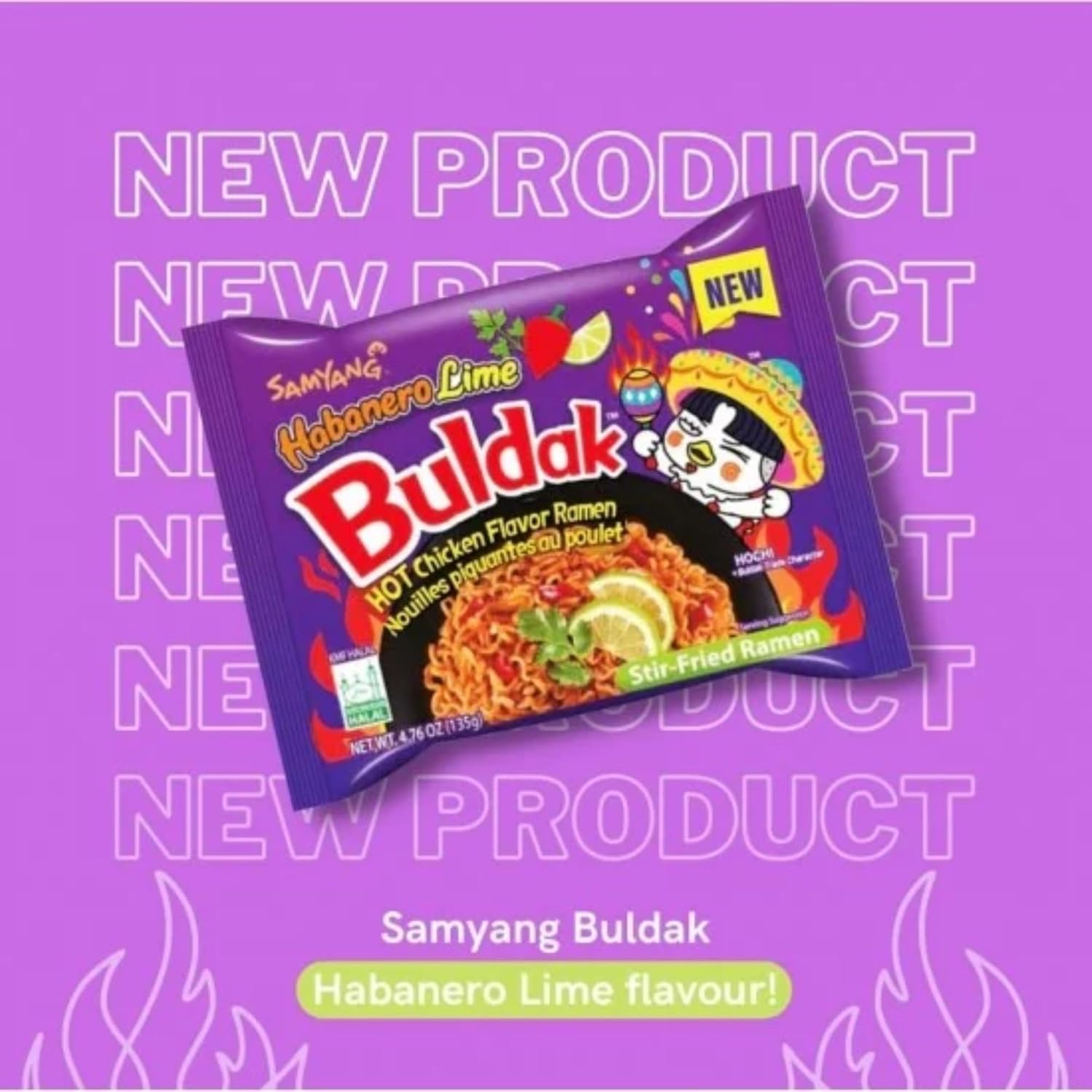 Samyang Noodles Habanero Lime 4.76 oz (paquete de 40) 1 estuche  Sabor de pollo picante Ramen Buldak Bocadillos instantáneos de comida coreana