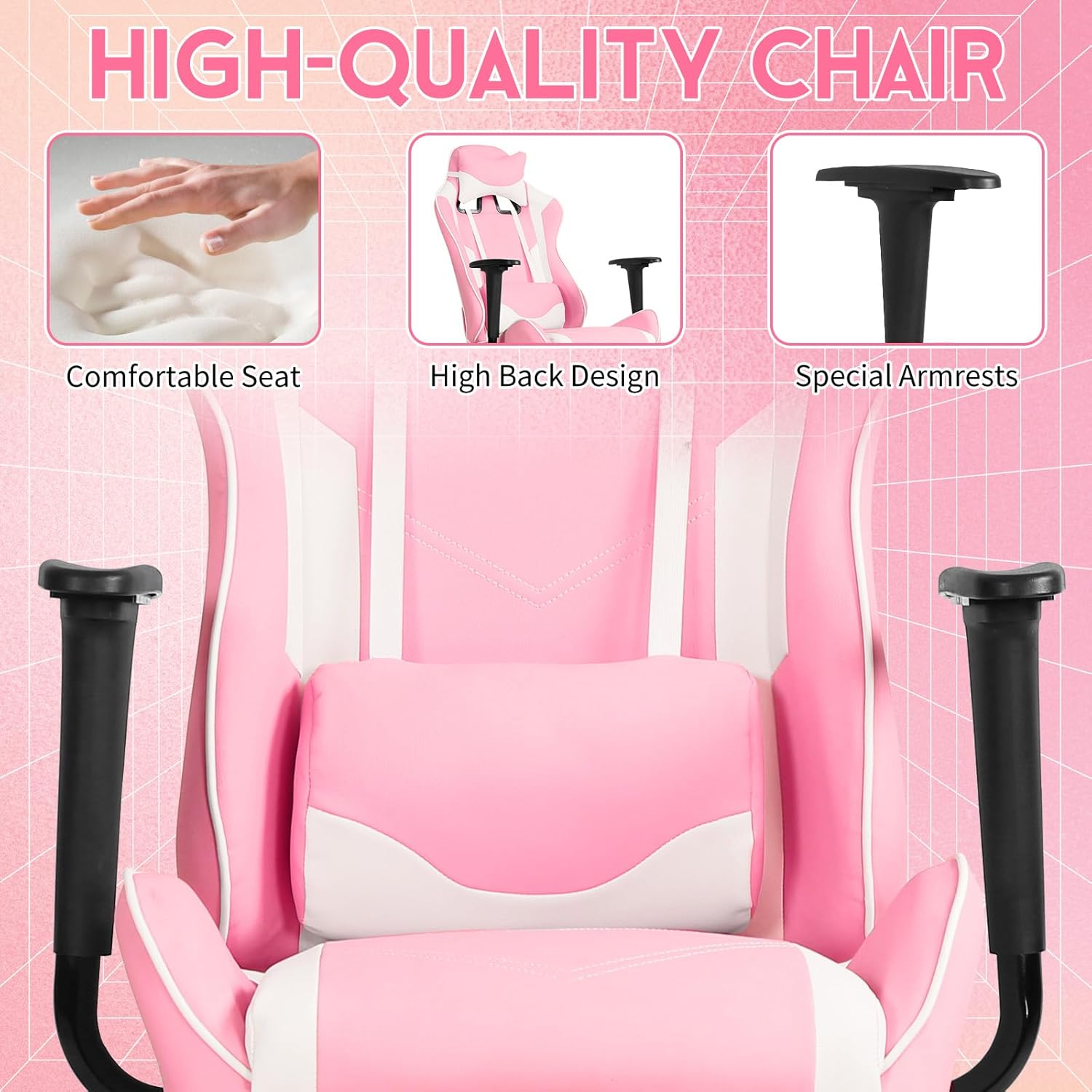 BLKMTY Silla ergonómica de masaje para videojuegos, silla de oficina de carreras, silla de computadora de piel sintética, silla de jugador con