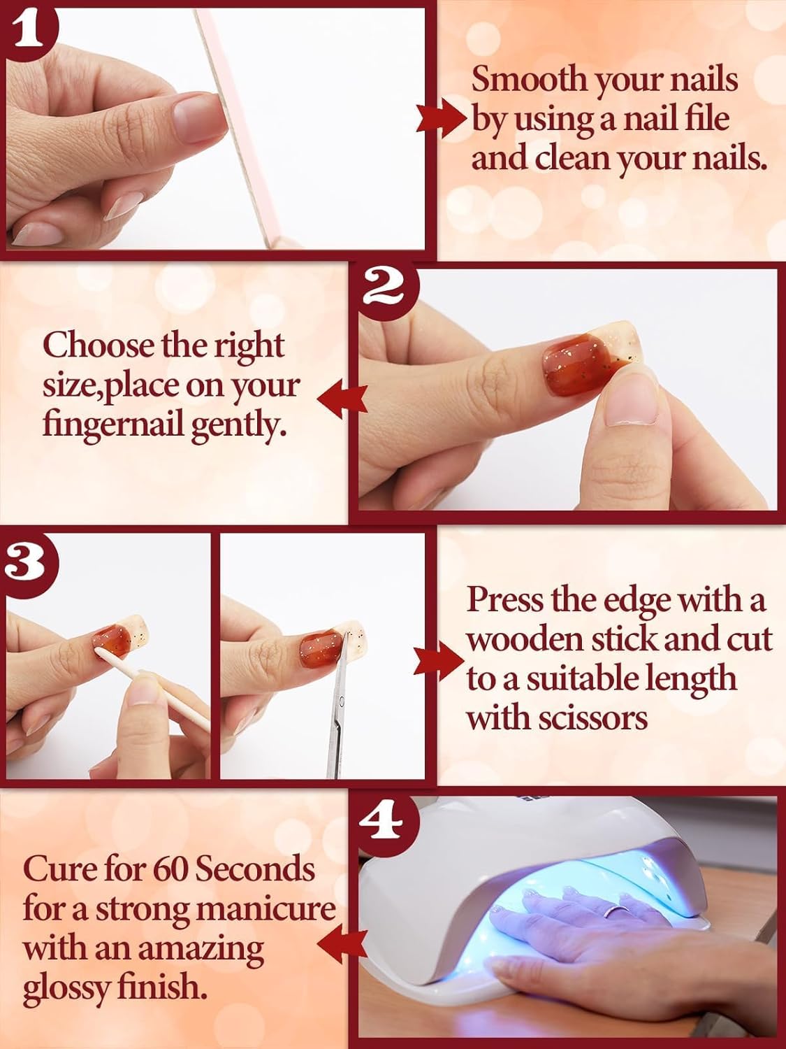 Kalolary Tiras de esmalte de uñas de gel, esmalte de uñas de gel ámbar, más brillante y duradero, envoltura de uñas de calidad de salón para otoño,