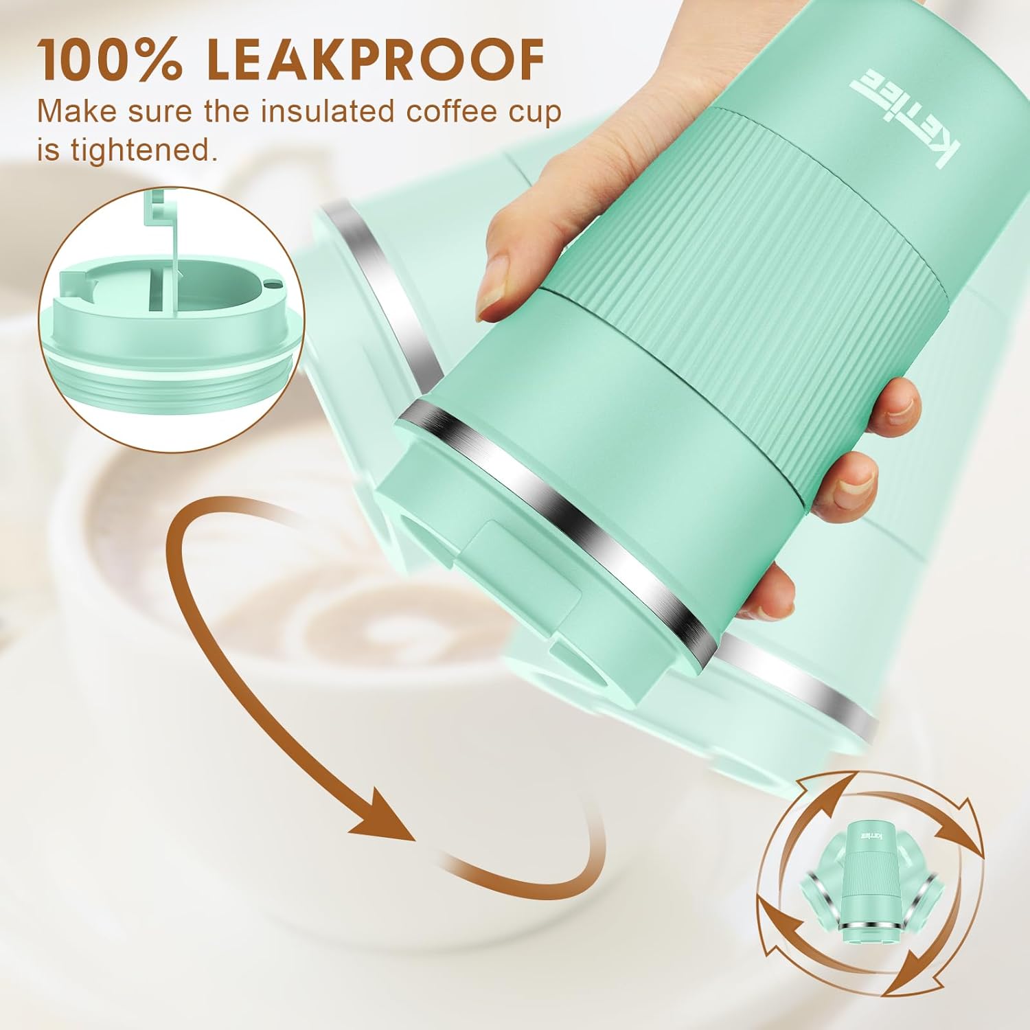 KETIEE Taza de café de 12 onzas taza de café aislada al vacío con tapa a prueba de fugas, taza de café de viaje de acero inoxidable de doble pared