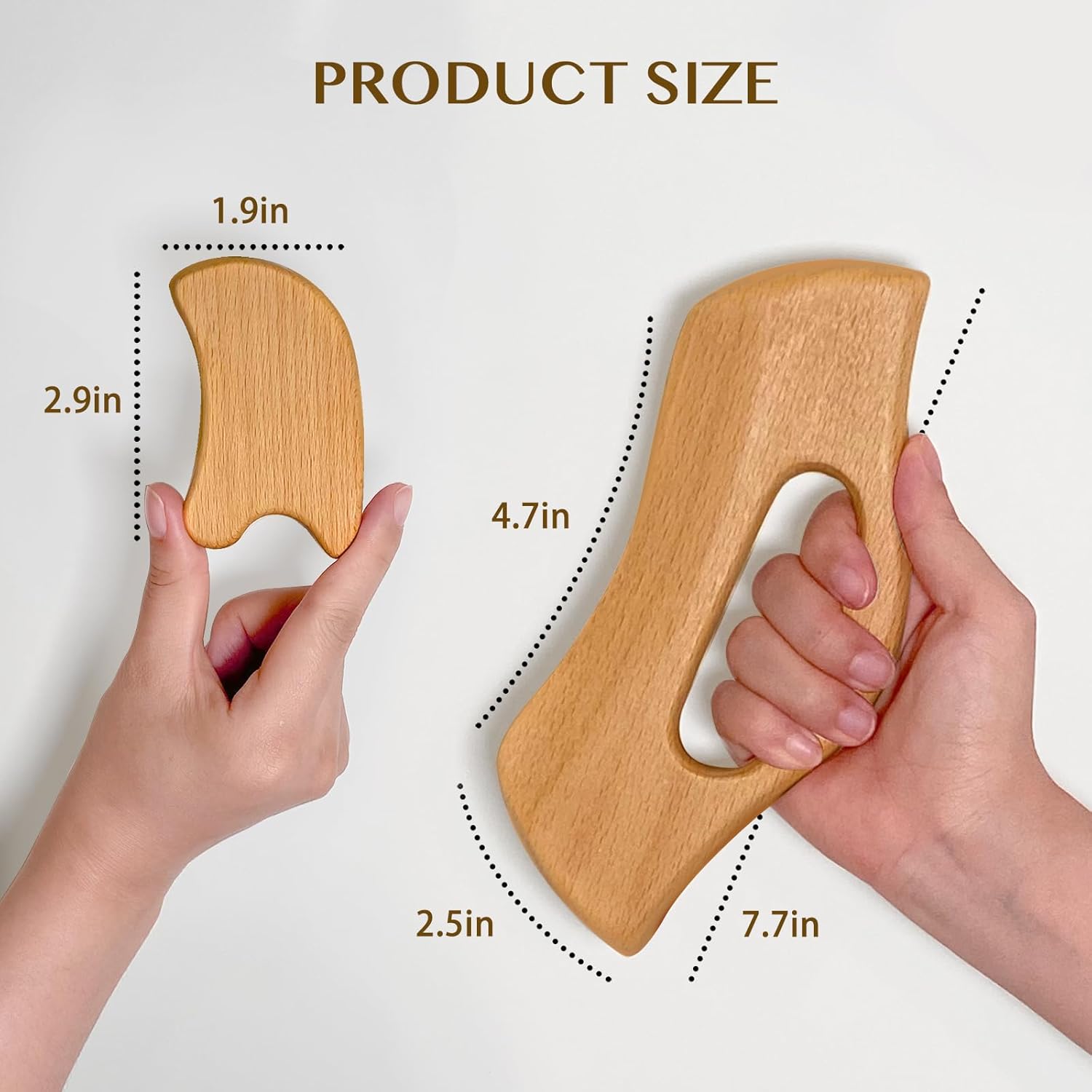 Wooden Gua Sha Massage Tool Set with Handle, (Smooth) Guasha Scraping Massager with Handle for Neck Back Face Leg, Facial Sculpting Anti Cellulite