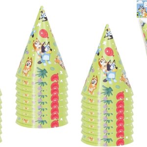 Unique El paquete de suministros para fiesta de cumpleaños de Bluey incluye 24 sombreros de fiesta y 1 hoja de calcomanías de dinosaurio Unique El paquete de suministros para fiesta de cumpleaños de Bluey incluye 24 sombreros de fiesta y 1 hoja de calcomanías de dinosaurio