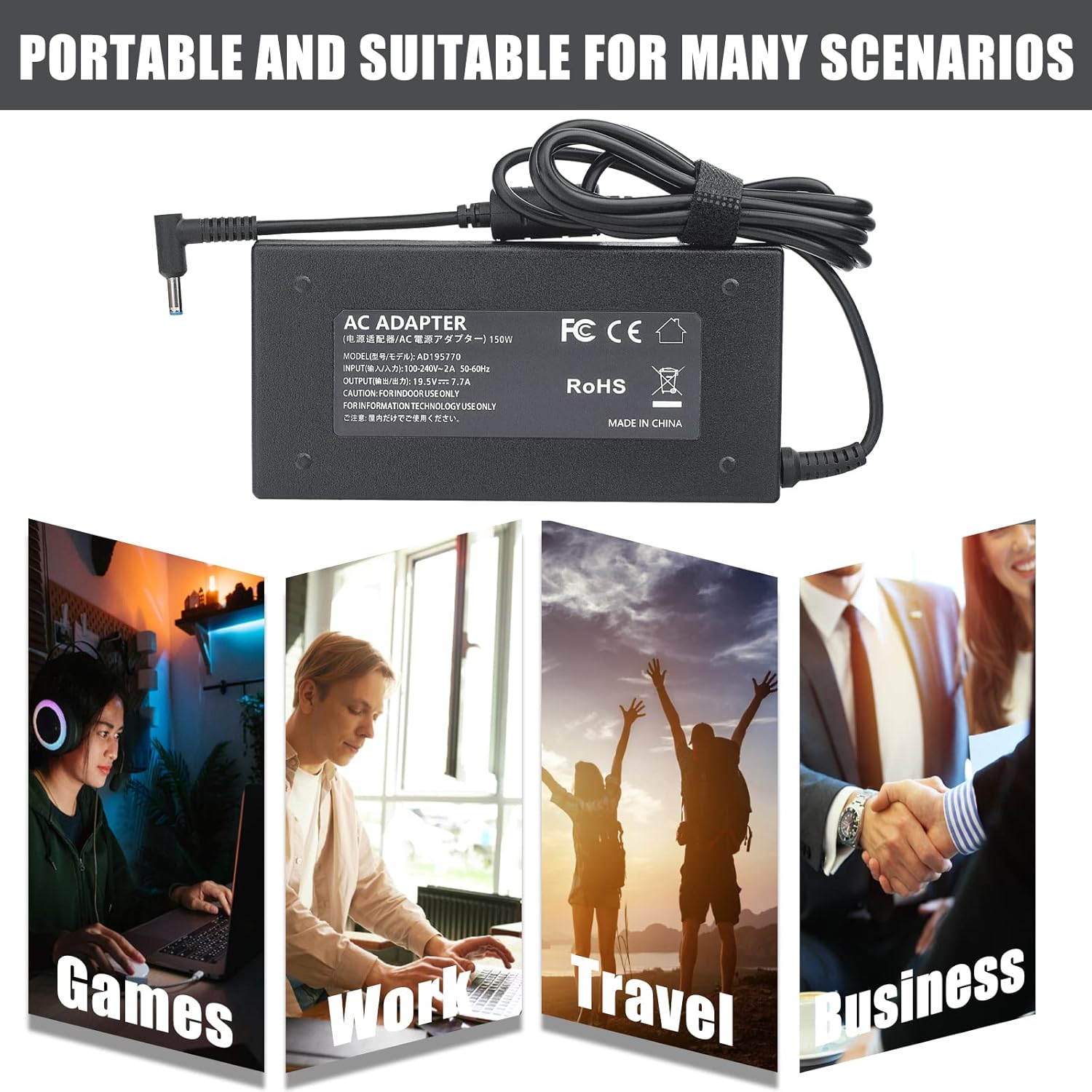 Cargador de portátil de 150 W, 19.5 V, 7.7 A, para HP ZBook 15 G3 G4 G5 15 G6 OMEN 15 17 Gaming Pavilion 17 15 14 ADP-150XB B A150A05AL Adaptador de